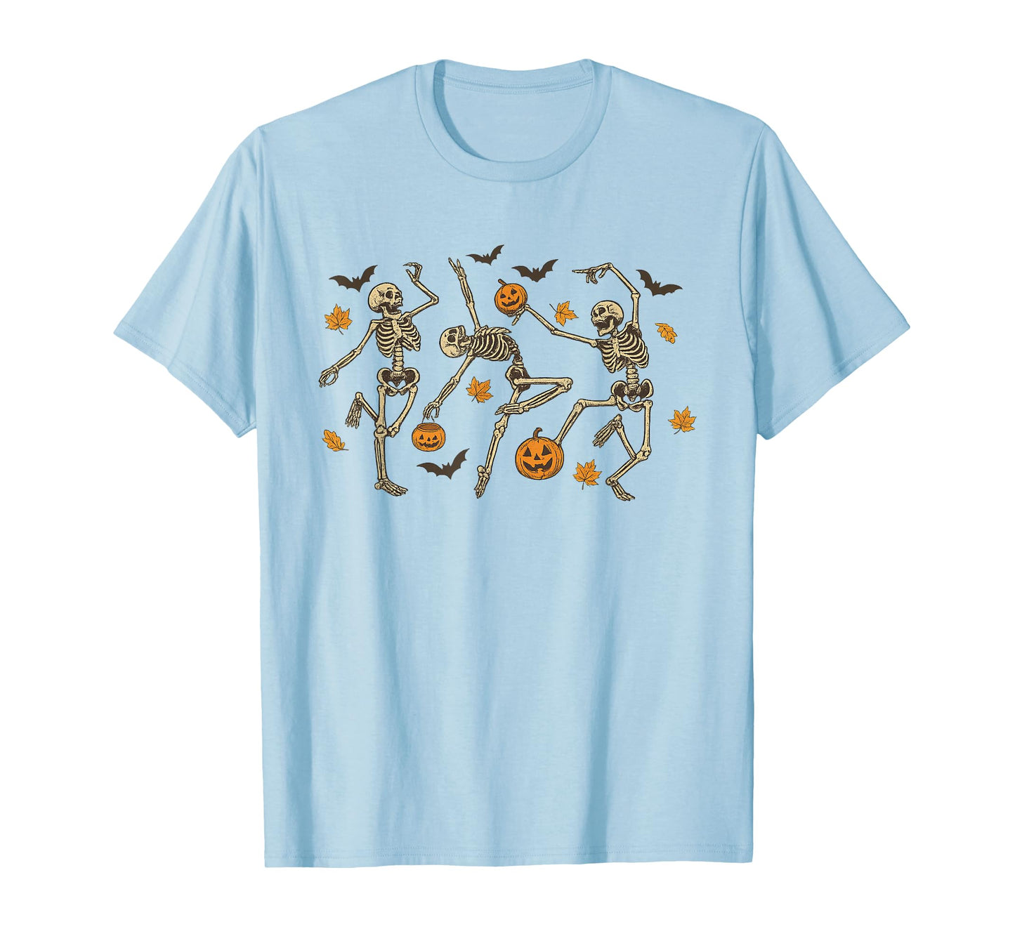 Dancing Skeletons with Pumpkins and Autumn Leaves T-Shirt