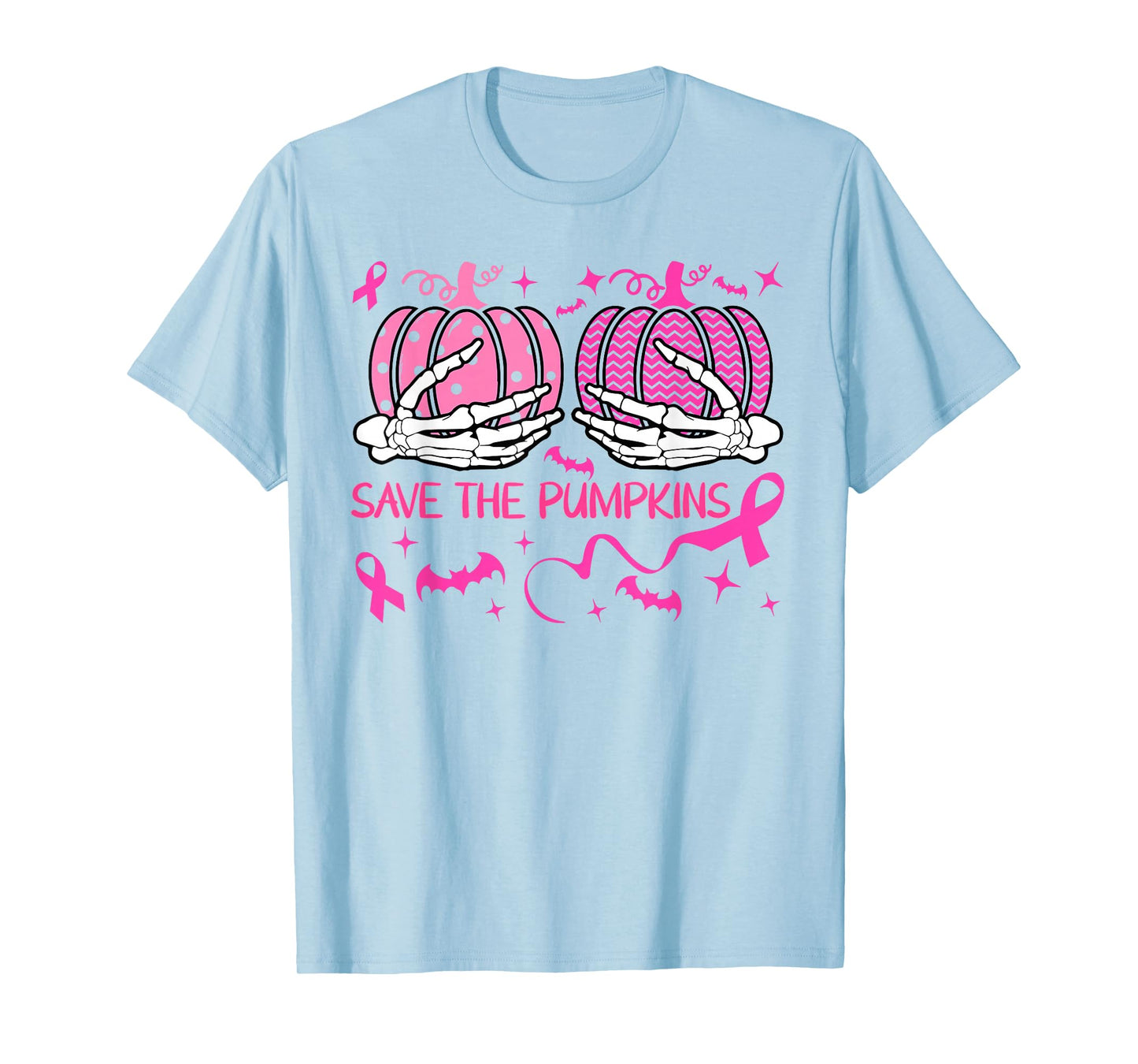 Save The Pumpkins Breast Cancer Skeleton Hand Pink Ribbon T-Shirt