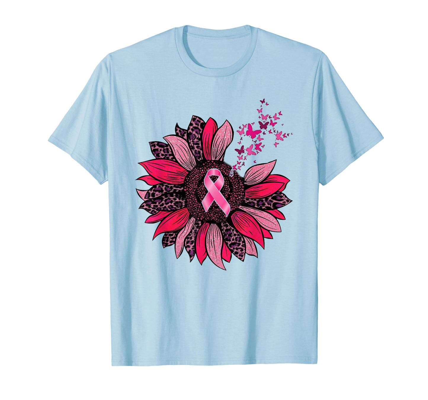 Breast Cancer Awareness Butterfly Sunflower Pink Ribbon T-Shirt