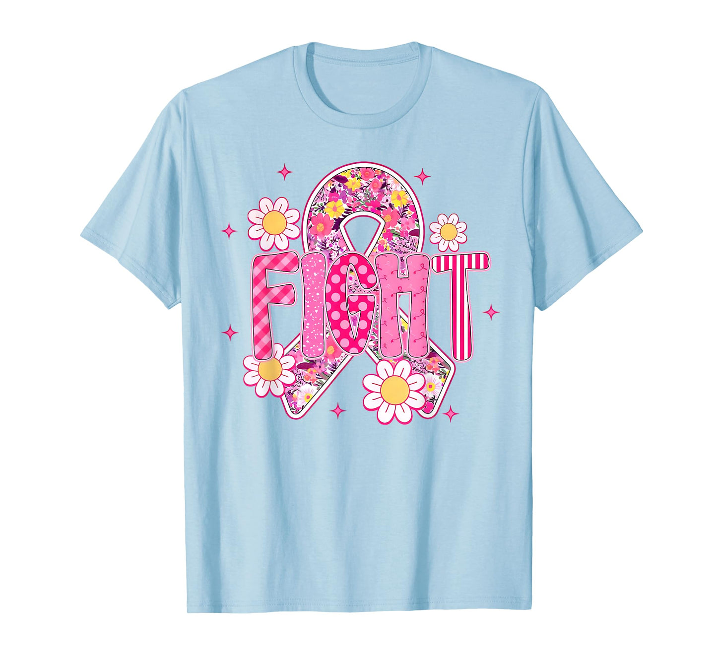 Fight Breast Cancer Awareness Pink Ribbon Floral Girl Women T-Shirt