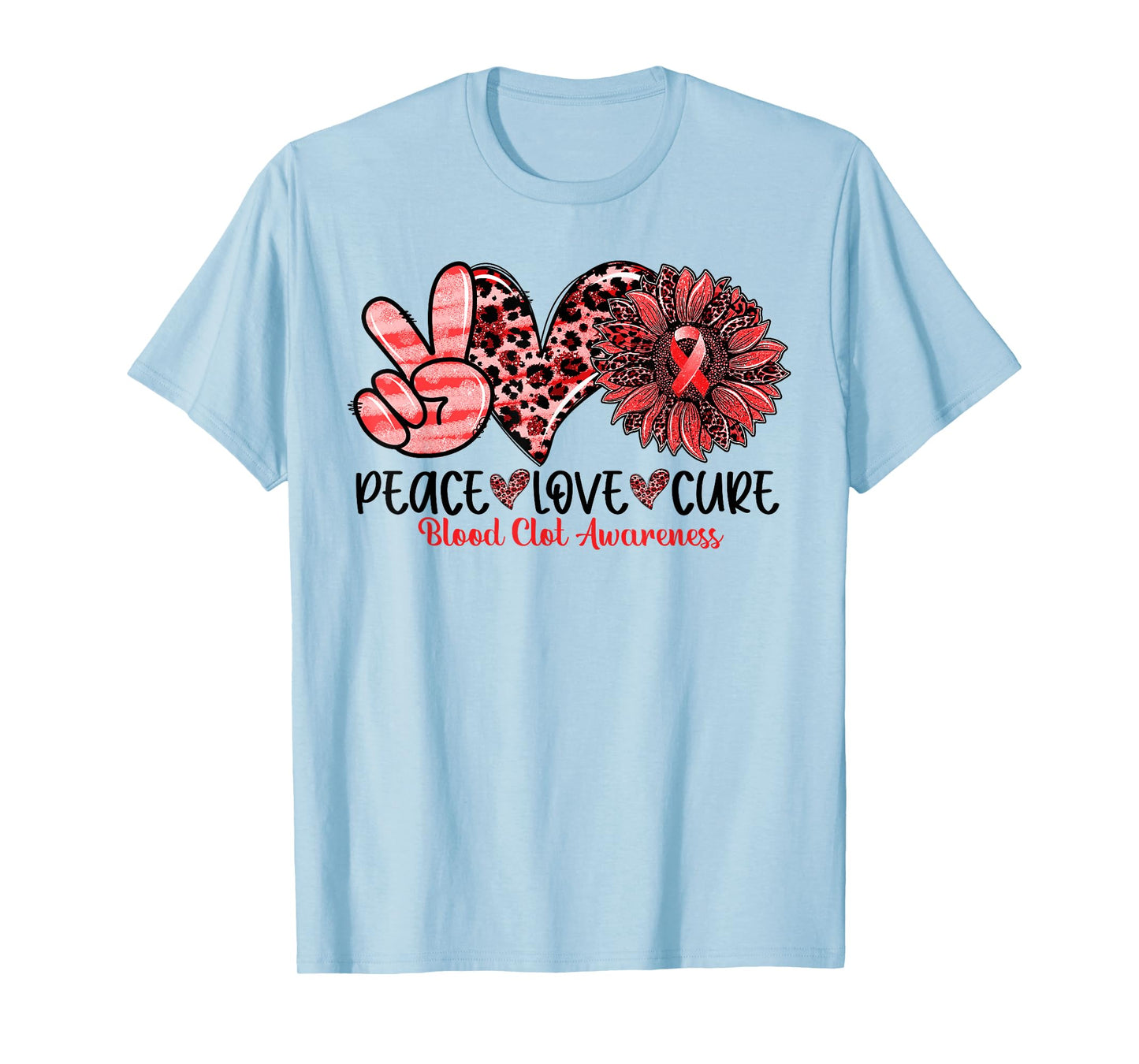 Peace Love Cure Sunflower Red Ribbon Blood Clot Awareness T-Shirt