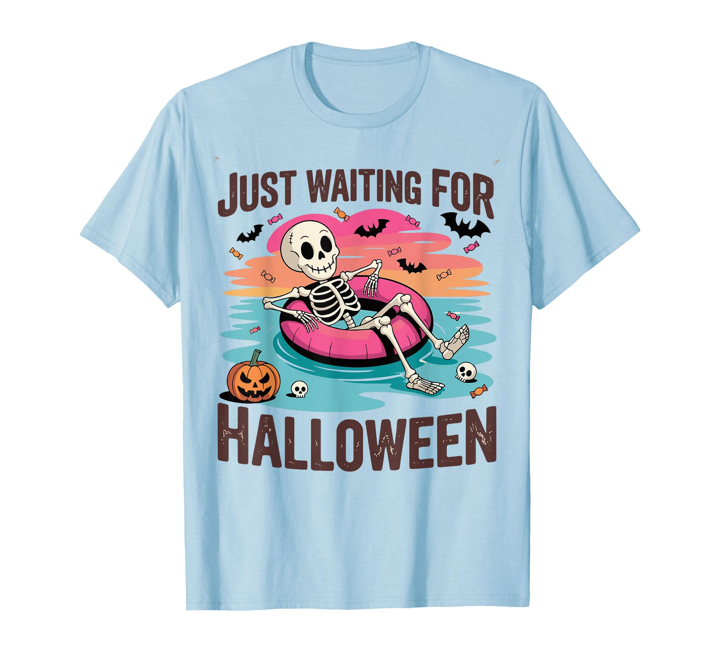 Just Waiting for Halloween Costume Summerween Skeleton Funny T-Shirt