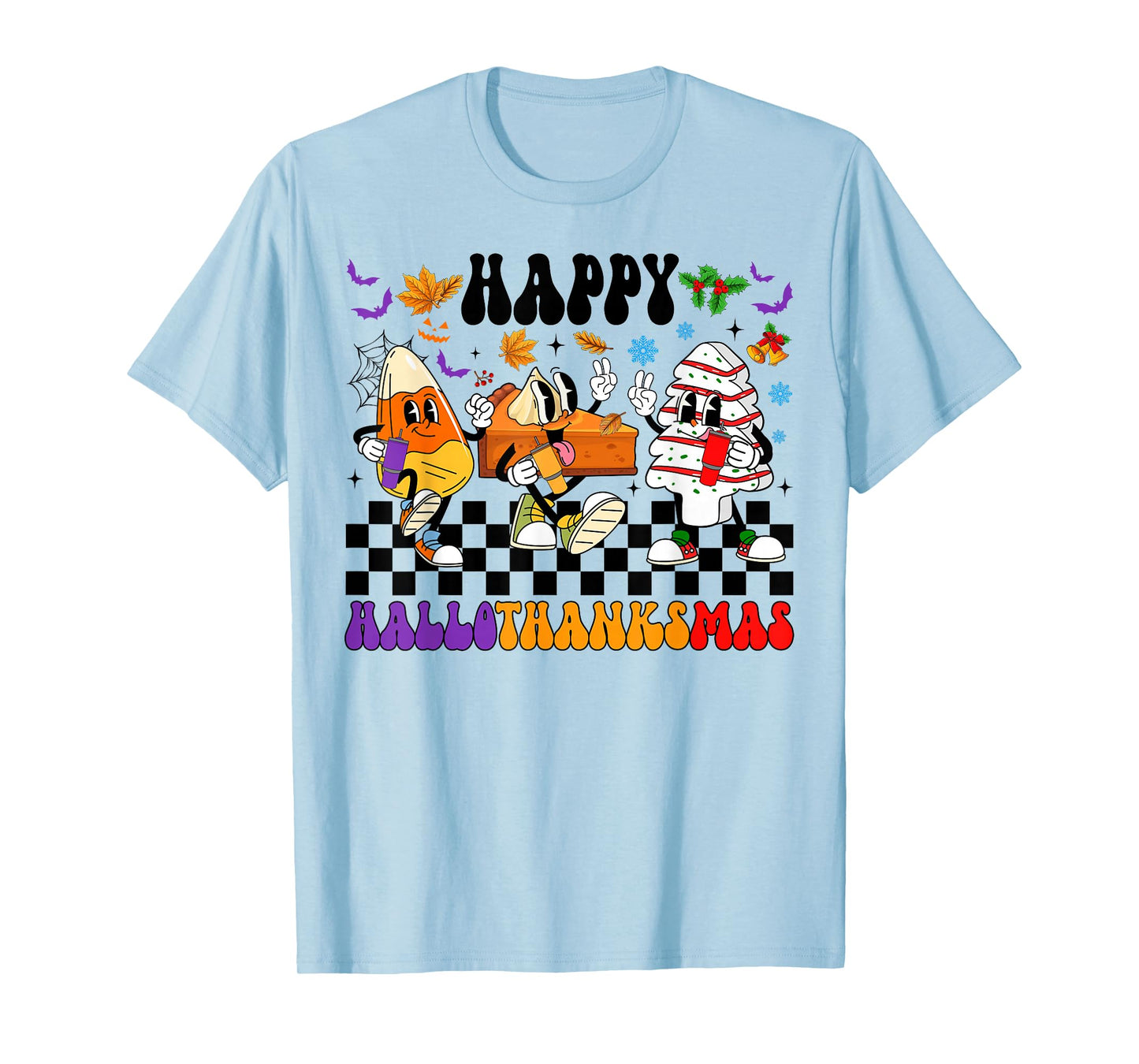 Happy Hallothanksmas Halloween Thanksgiving Christmas Kids T-Shirt
