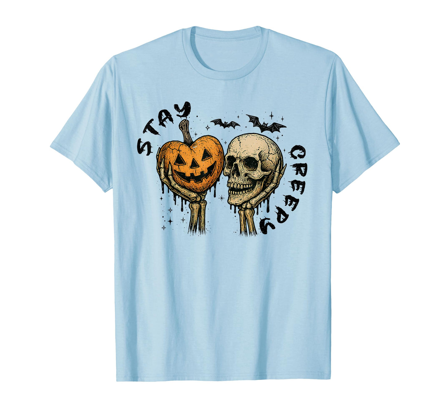 Stay Creepy Retro Dripping Heart Halloween Skeleton Spooky T-Shirt