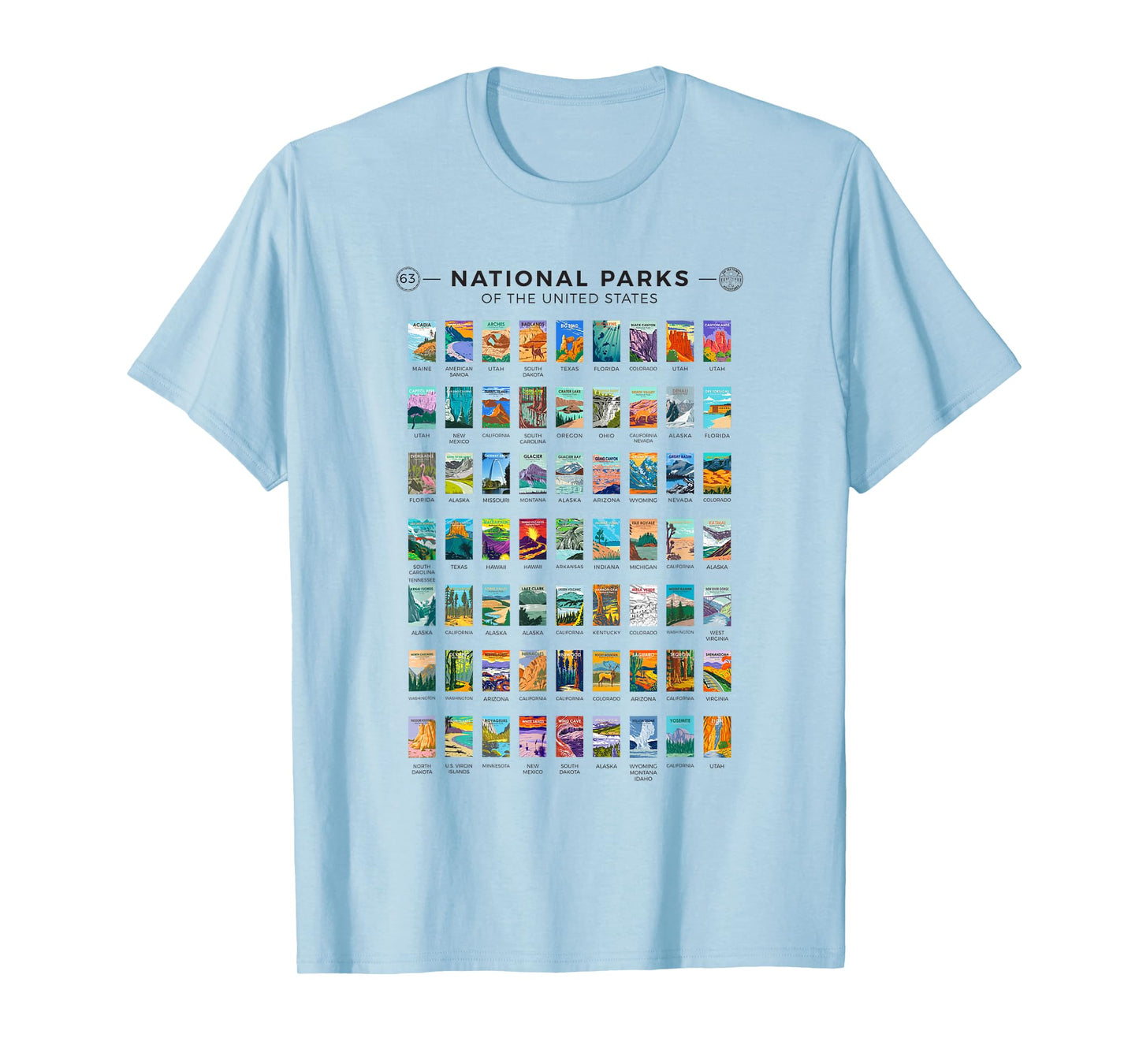 All 63 National Parks Of The United States Vintage Art List T-Shirt