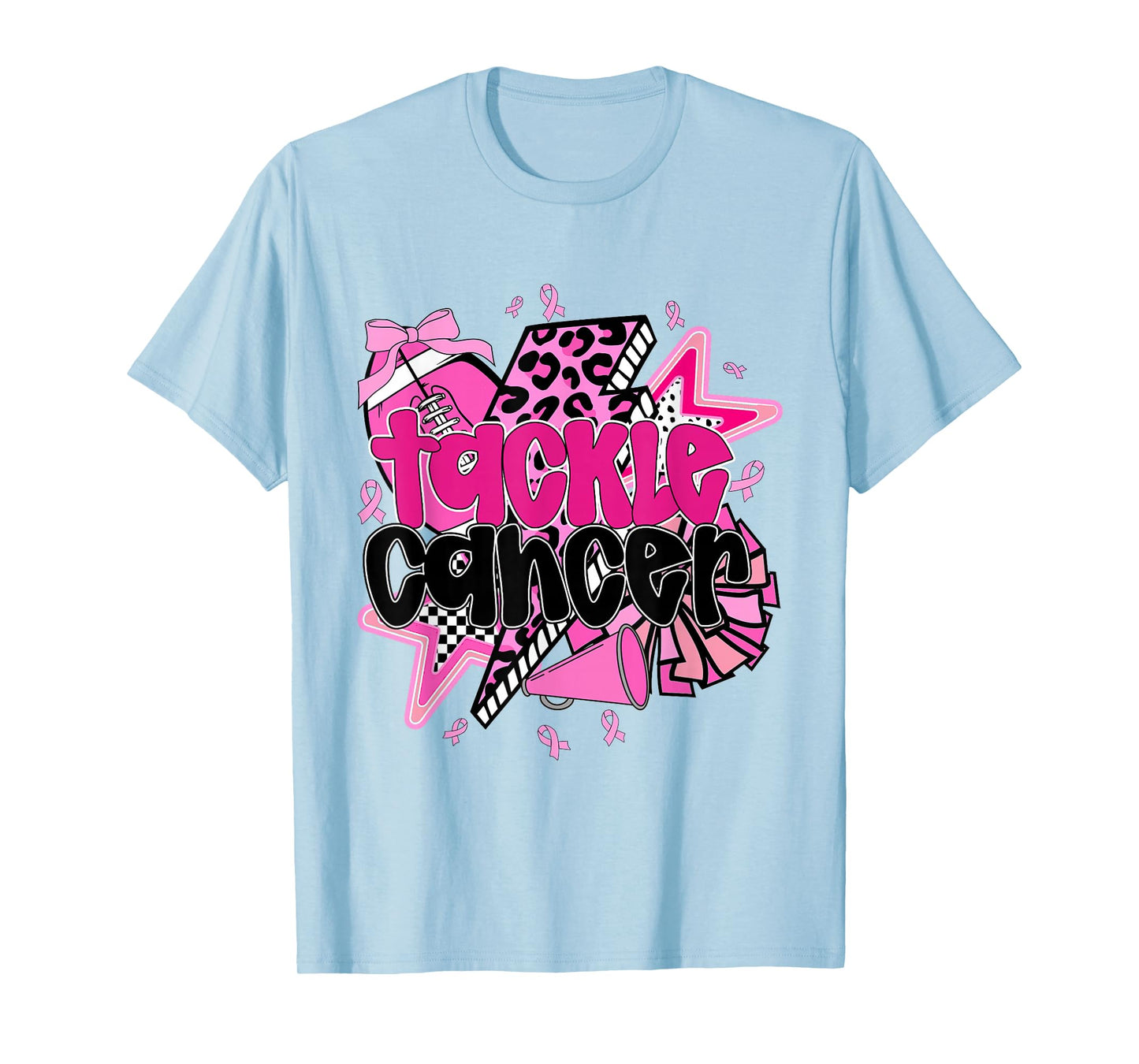 Tackle Cancer Football Breast Cancer Coquette Pink Ribbon T-Shirt