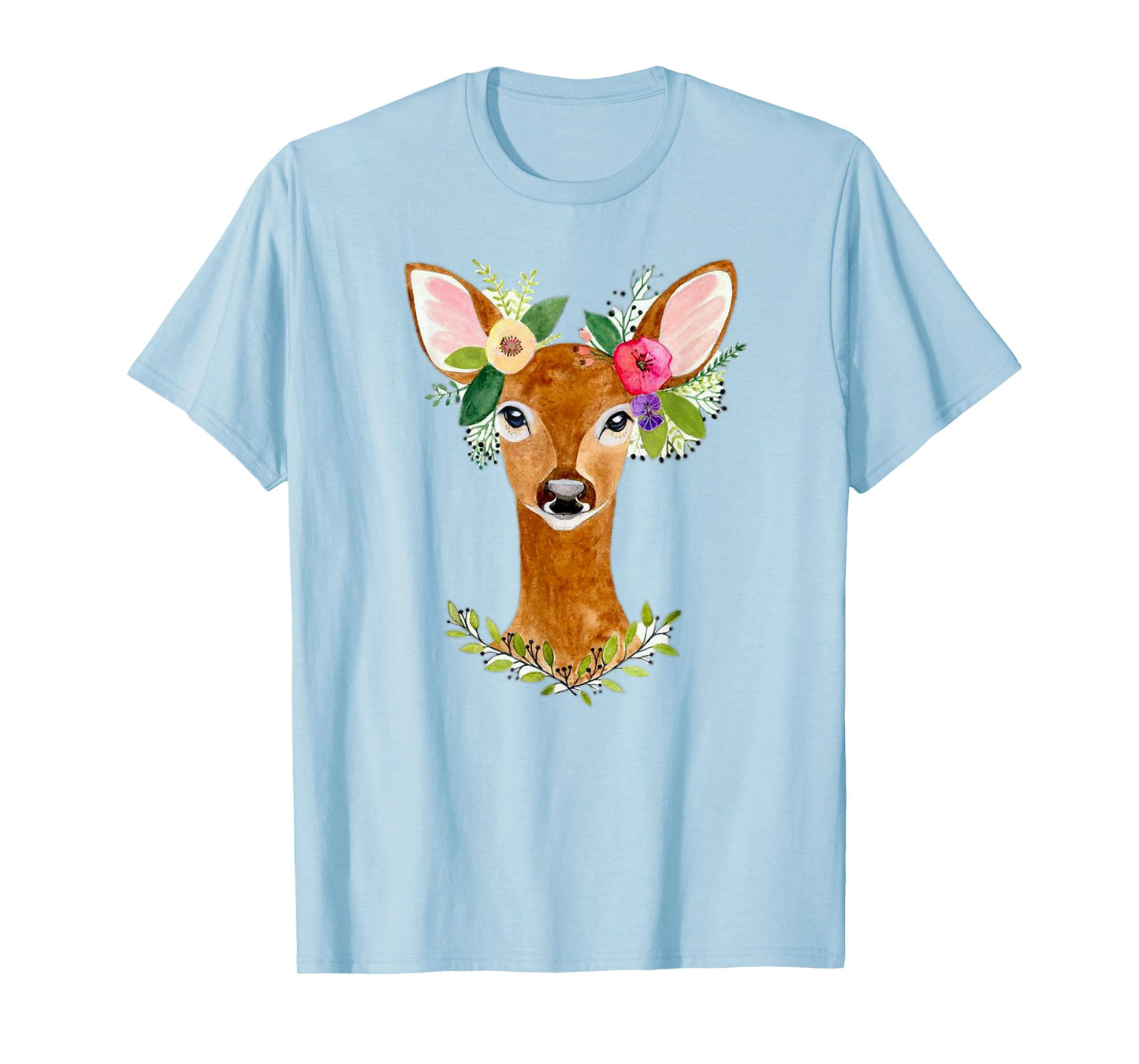 Lovely Doe Boho Nature Floral Art Deer Artwork T-Shirt
