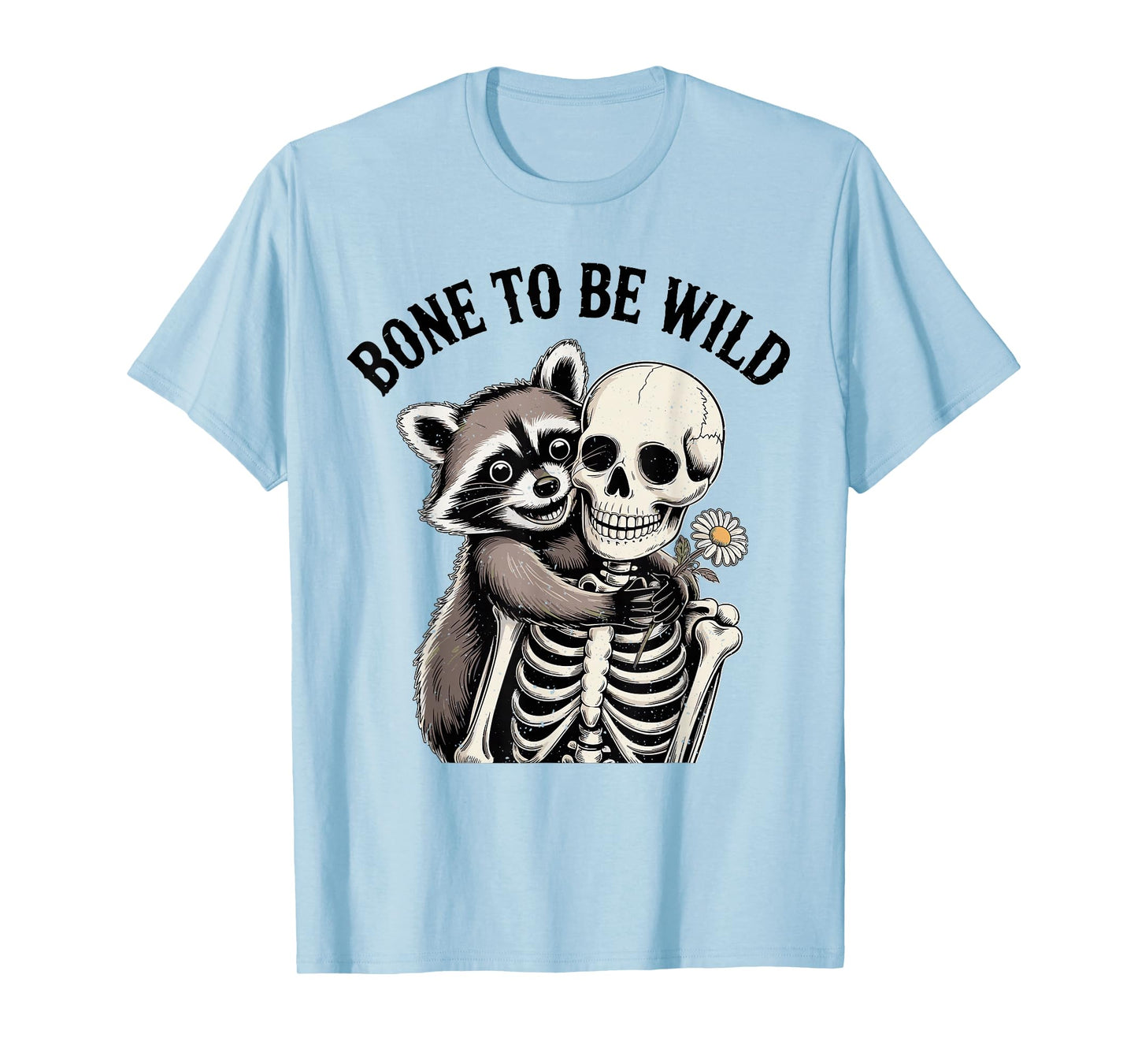 Funny Raccoon Hugging Skeleton Halloween Costume T-Shirt