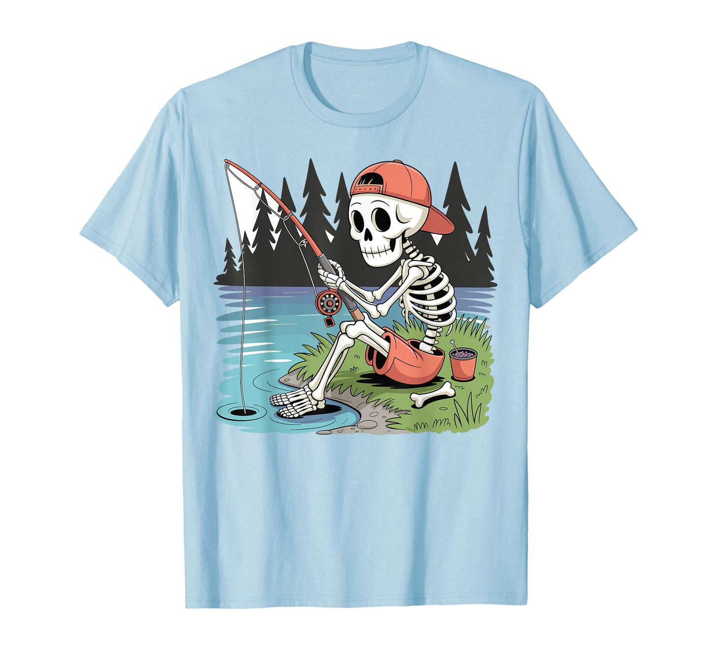 Skeleton Fishing Halloween Costume Funny Fishing Boys Kids T-Shirt