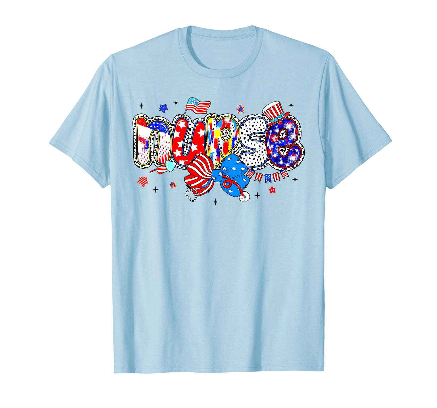 Coquette Bow Nurse 4th of July Stethoscope America Patriotic T-Shirt