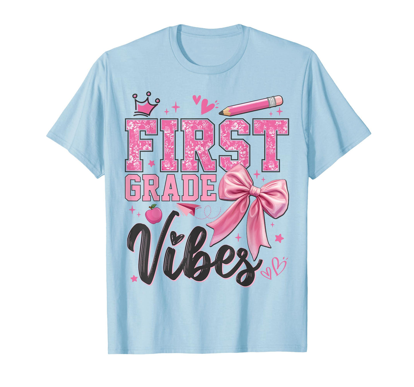 1st First Grade Vibes Back To School Coquette Teacher Girl T-Shirt