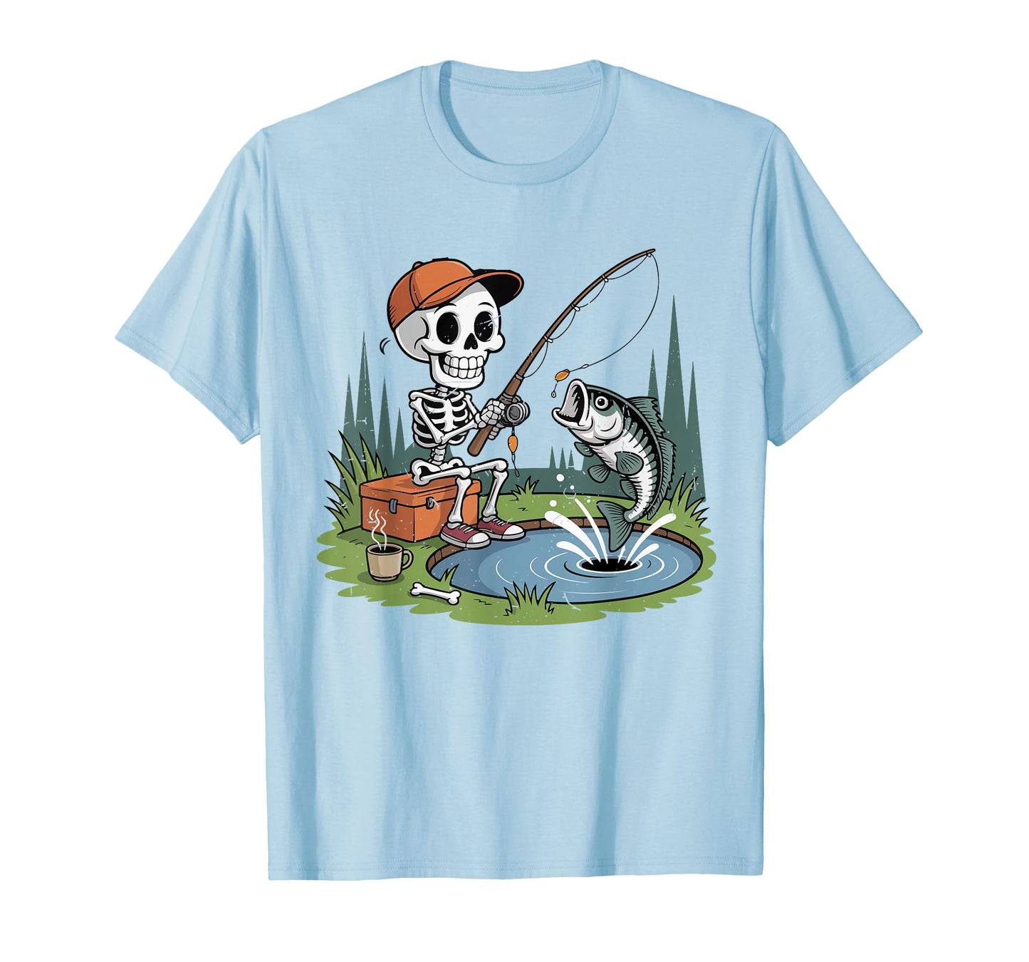 Halloween Fishing Skeleton Largemouth Bass Funny Fisherman T-Shirt