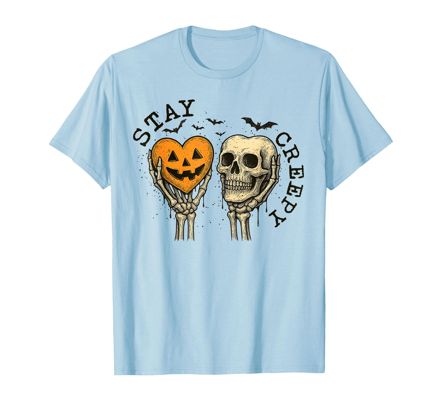 Stay Creepy, Skeleton Hand Spook, Retro Drip Heart Halloween T-Shirt
