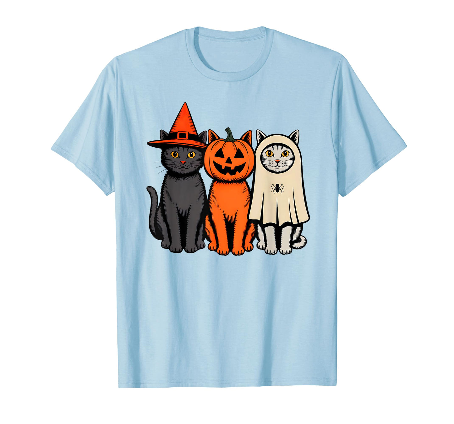 Cute Ghost Halloween Black Cat Witch Hat Pumpkin Women Girls T-Shirt