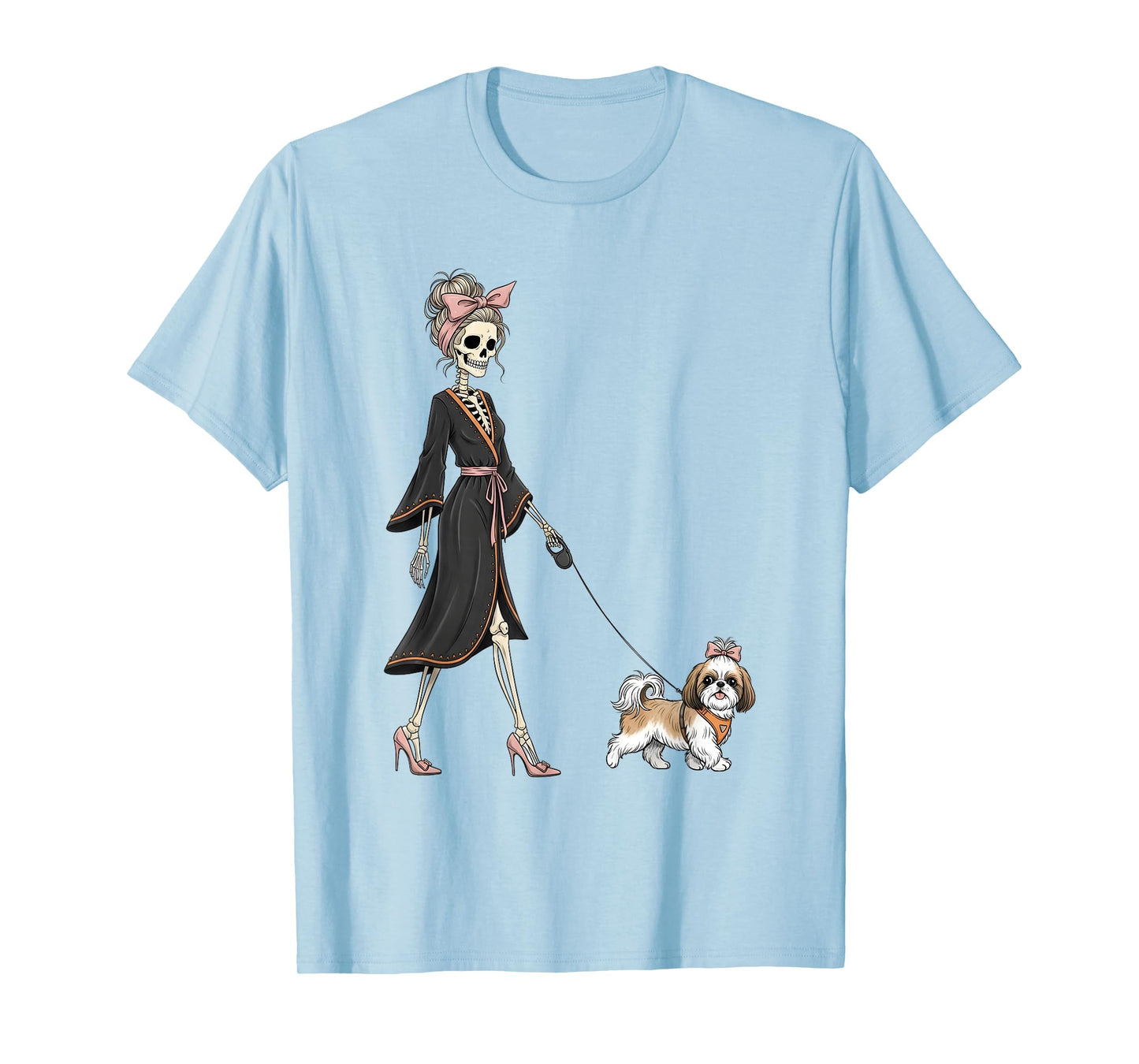 Skeleton Shih Tzu Dog Walking Halloween Women T-Shirt