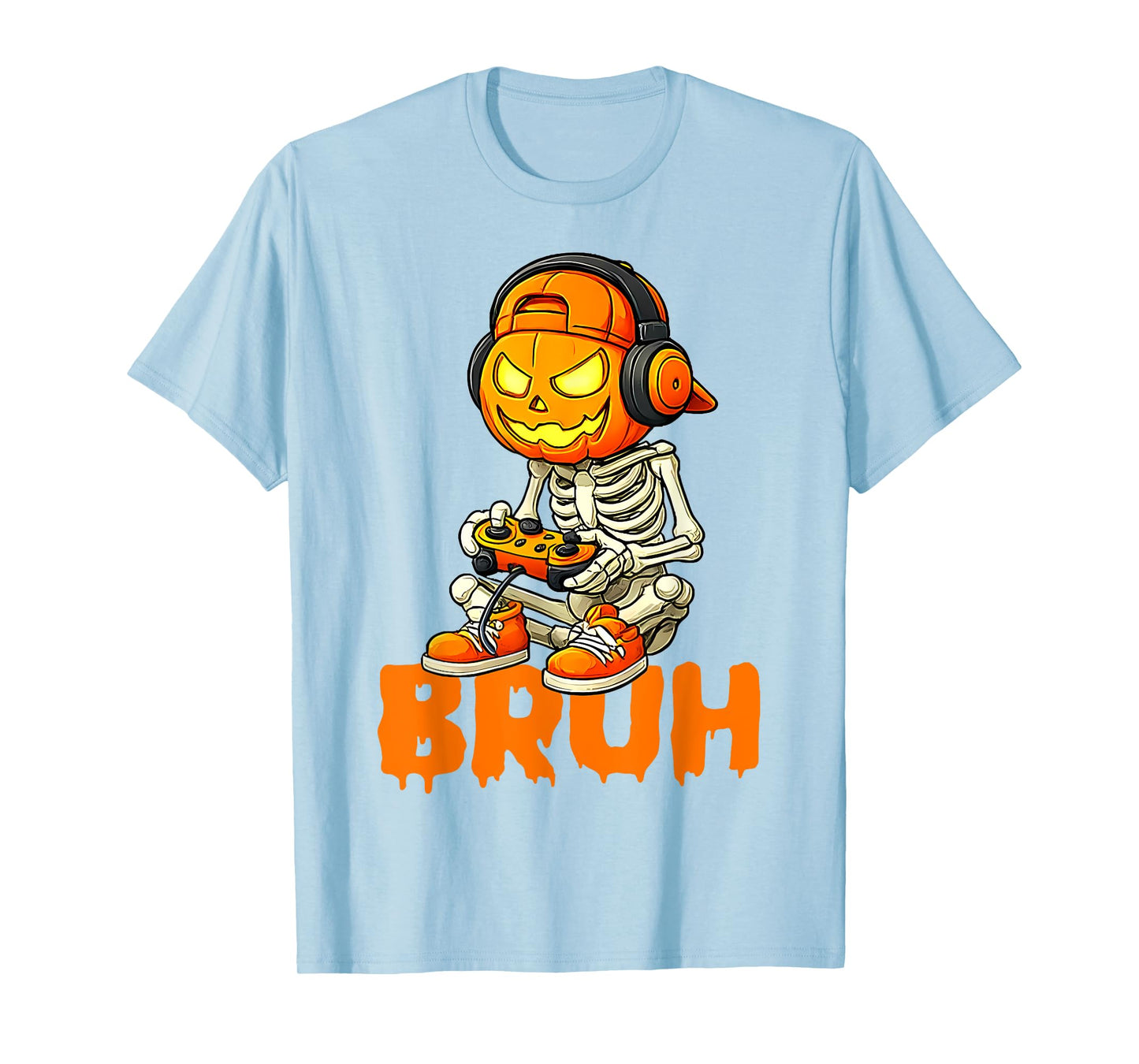 Bruh Halloween Boys Kids Gamer Mens Skeleton Video Gaming T-Shirt