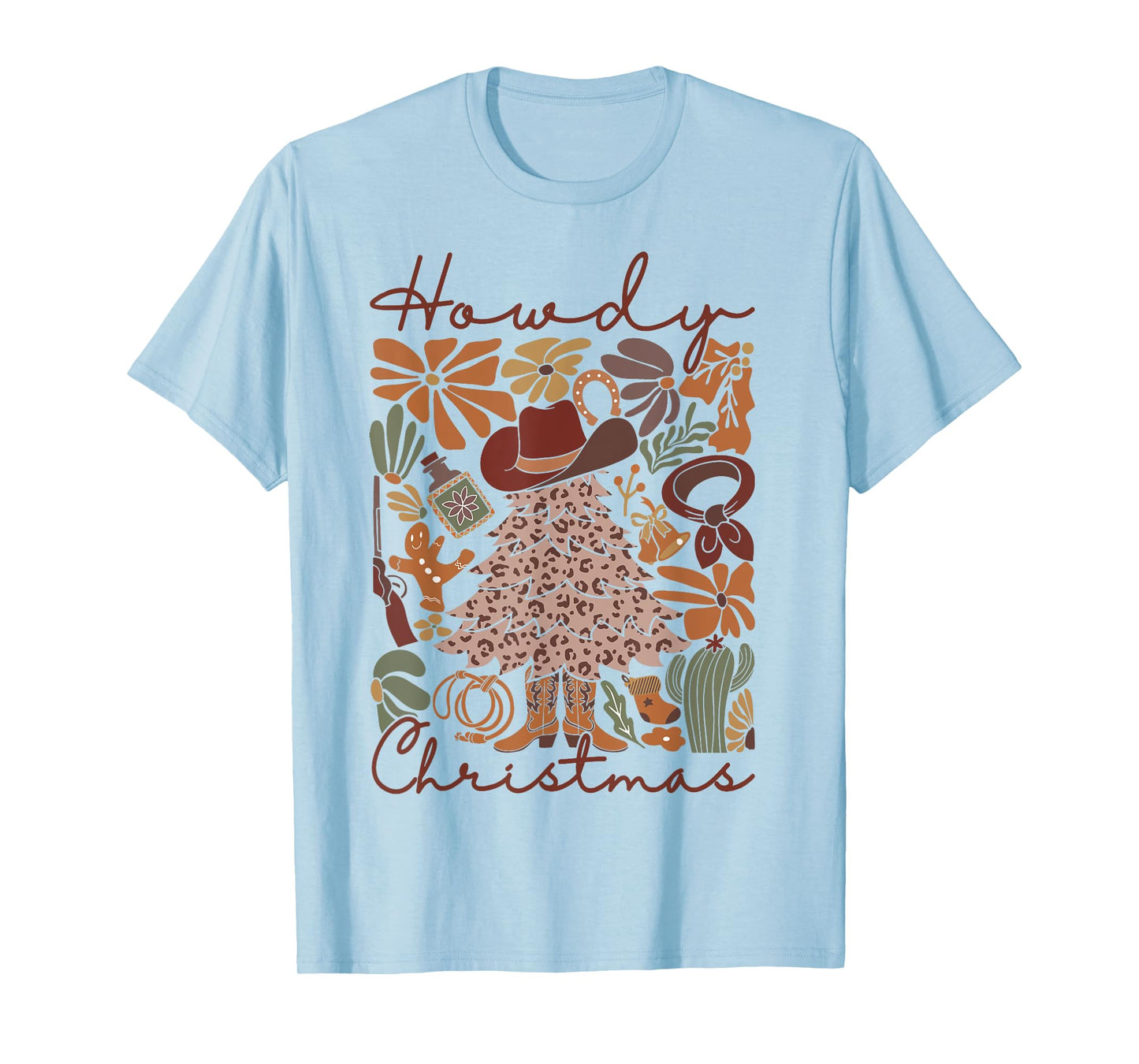 Western Santa Hat Howdy Christmas Tree Boho Flower Cowboy T-Shirt