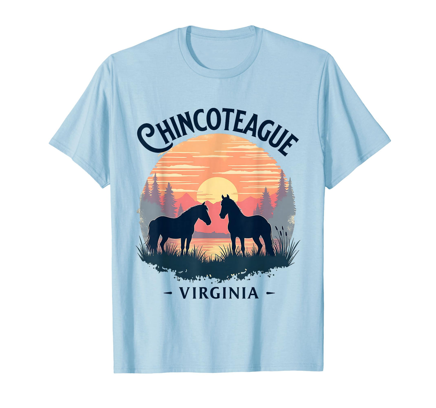 Chincoteague Virginia Scenic Sunset Horse Design T-Shirt