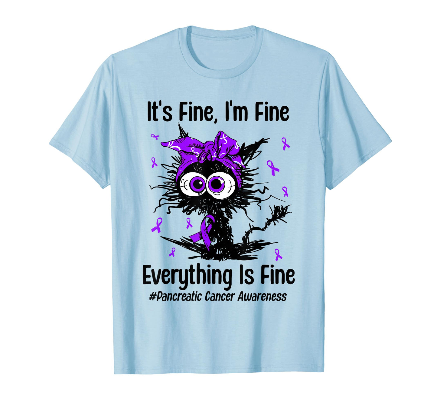 Motivational Pancreatic Cancer Awareness Cat Ribbon Purple T-Shirt