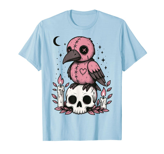 Creepy Cute Pastel Goth Crow Gothic Kawaii Raven Skull T-Shirt