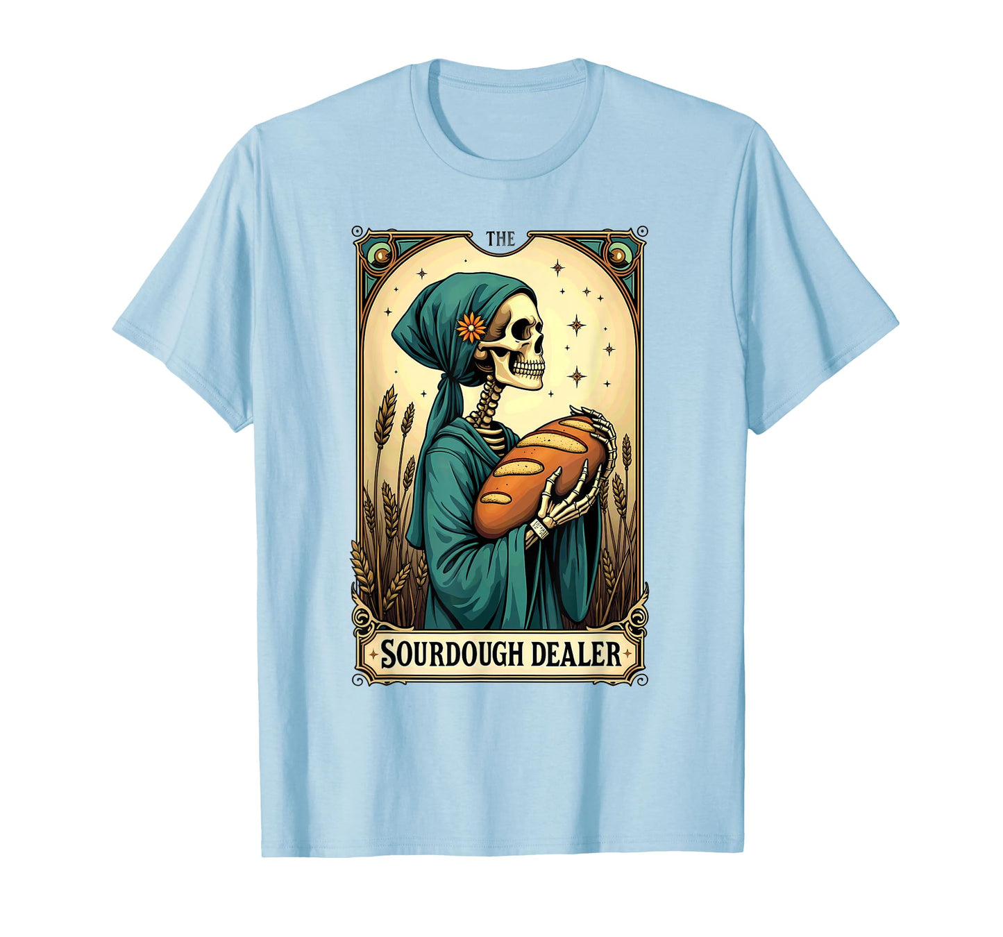 Gothic Tarot Card Skeleton Sourdough Dealer Halloween T-Shirt