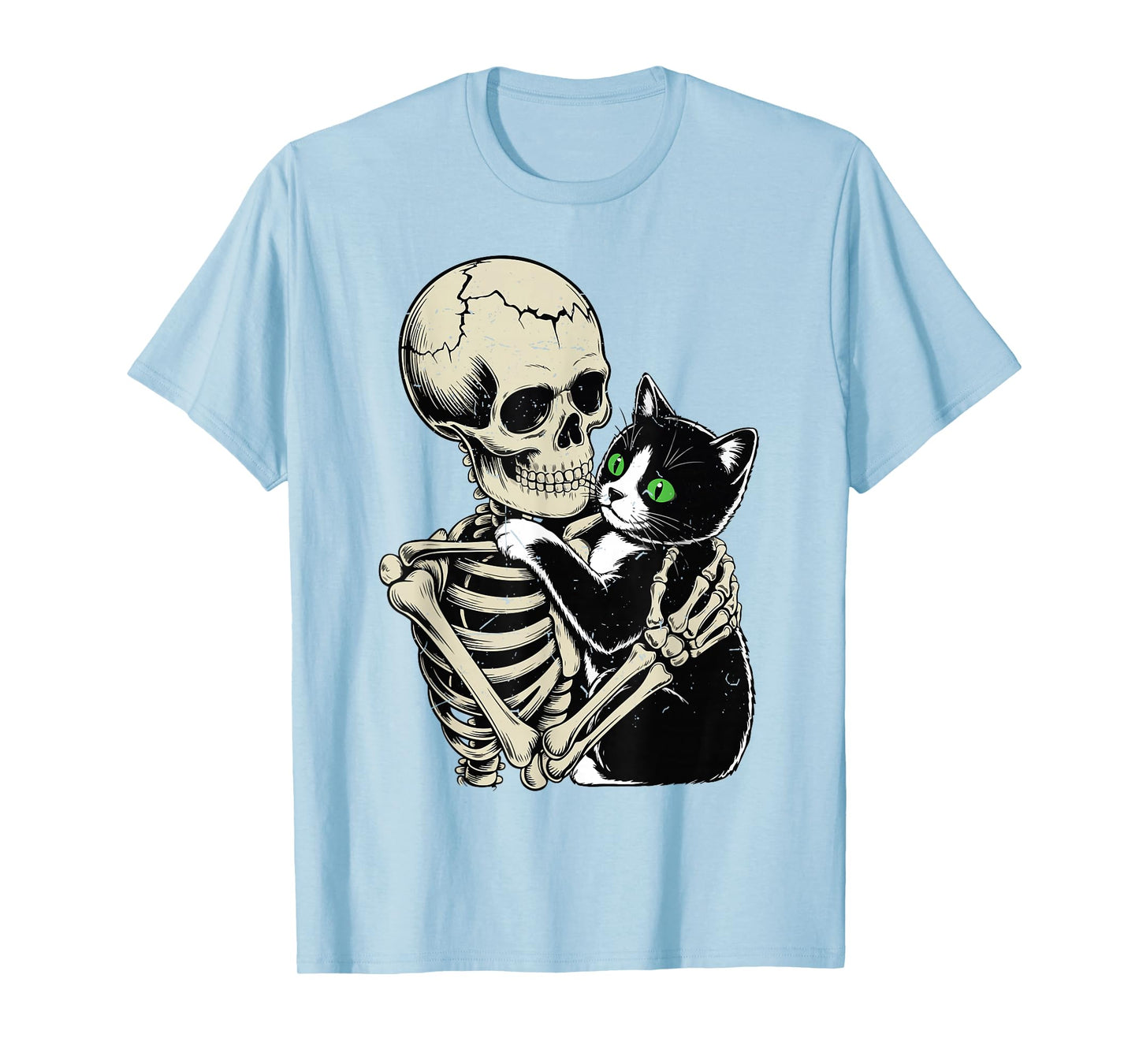 Tuxedo Cat Halloween Funny Skeleton Hugging Cat Dad Mom Gift T-Shirt