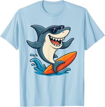 Surfing Shark Cute Sea Animal Cool For Girl And Boy T-Shirt