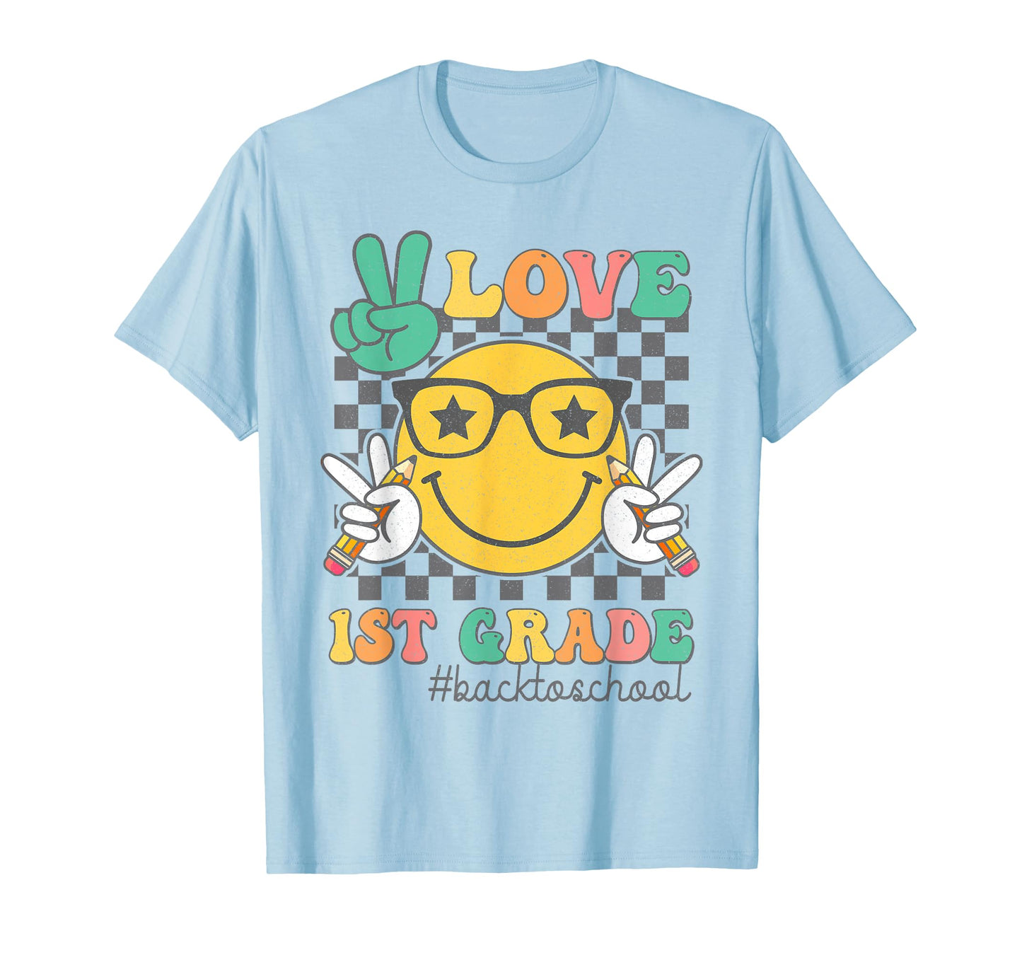 Peace Love 1st Grade Cute Smile Face Back To School Girls T-Shirt