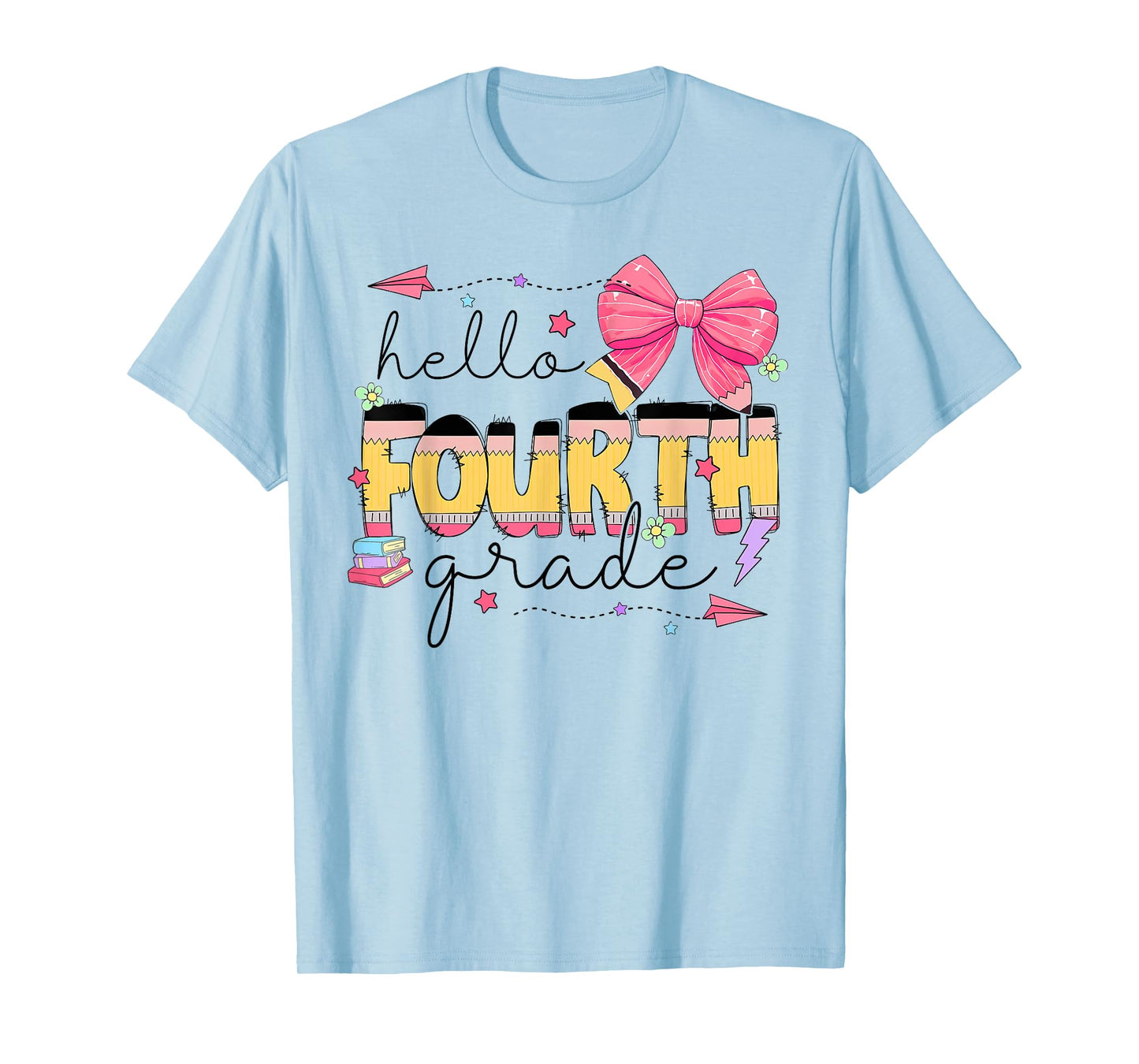 Back To School Hello Fourth Grade Teacher Coquette Bow T-Shirt