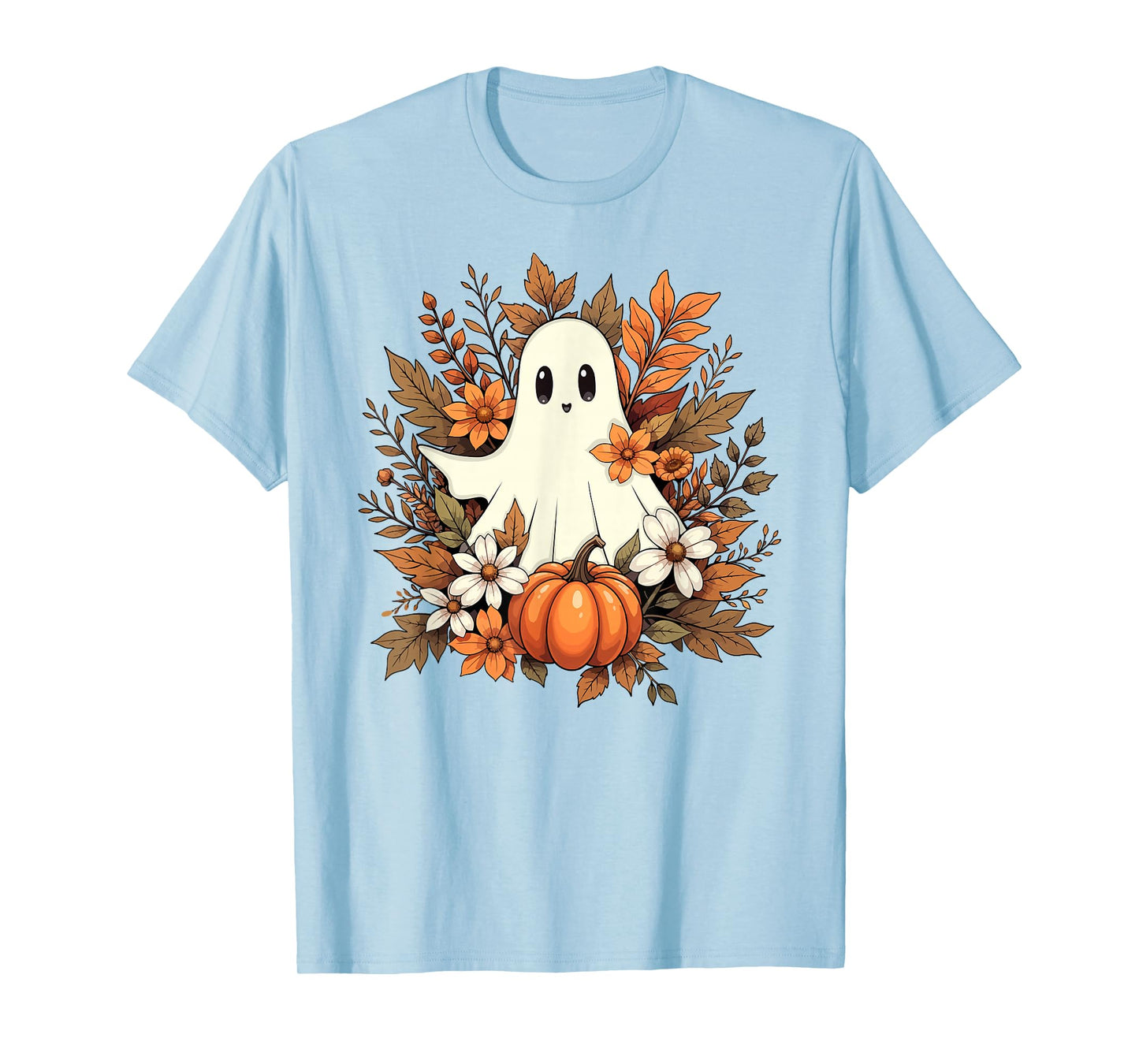 Boo Ghost Halloween Costume Pumpkin Fall Floral Girls Women T-Shirt