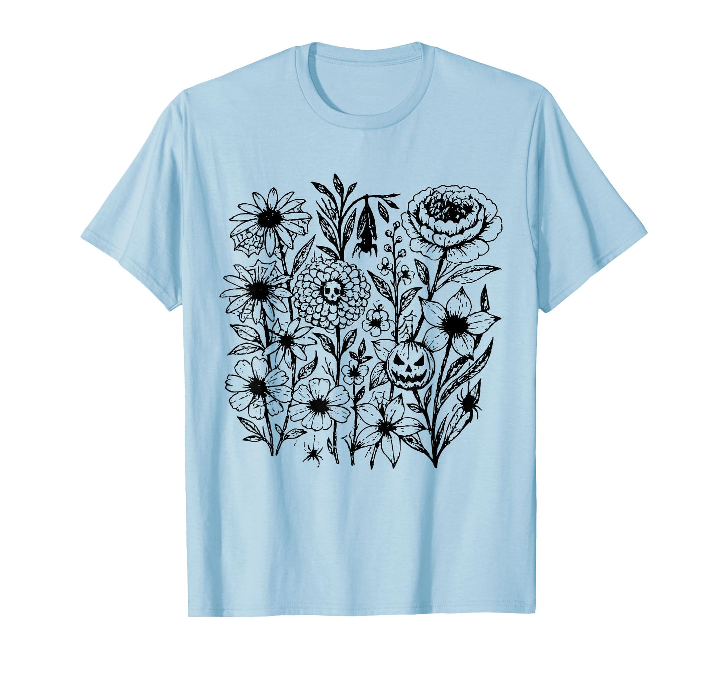 Funny Vintage Skeleton Skull Flower Halloween Retro Floral T-Shirt