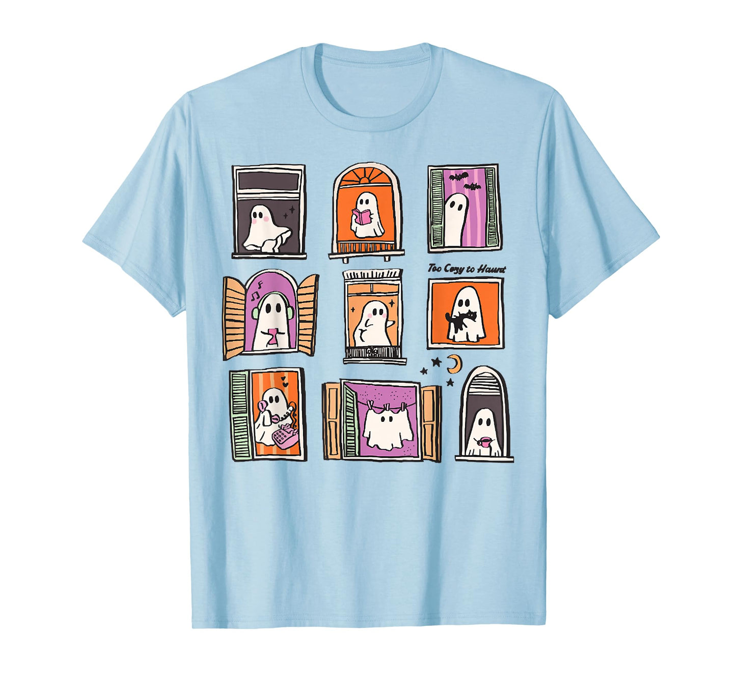 Coquette Ghost Spooky Whimsical Ghosts in Cozy Windows T-Shirt