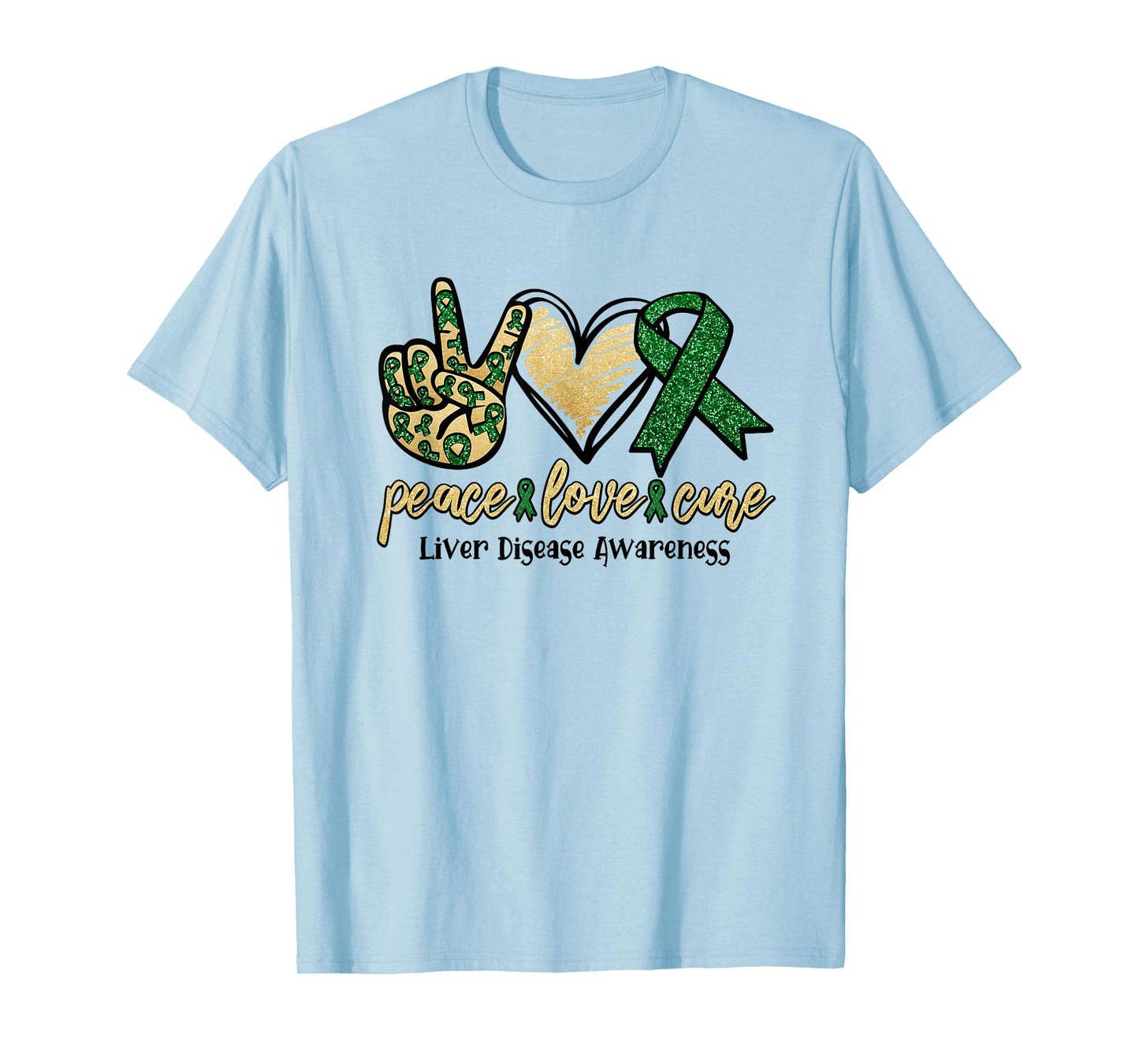 Peace Love Cure Liver Disease Shirt Awareness Ribbon Walk T-Shirt