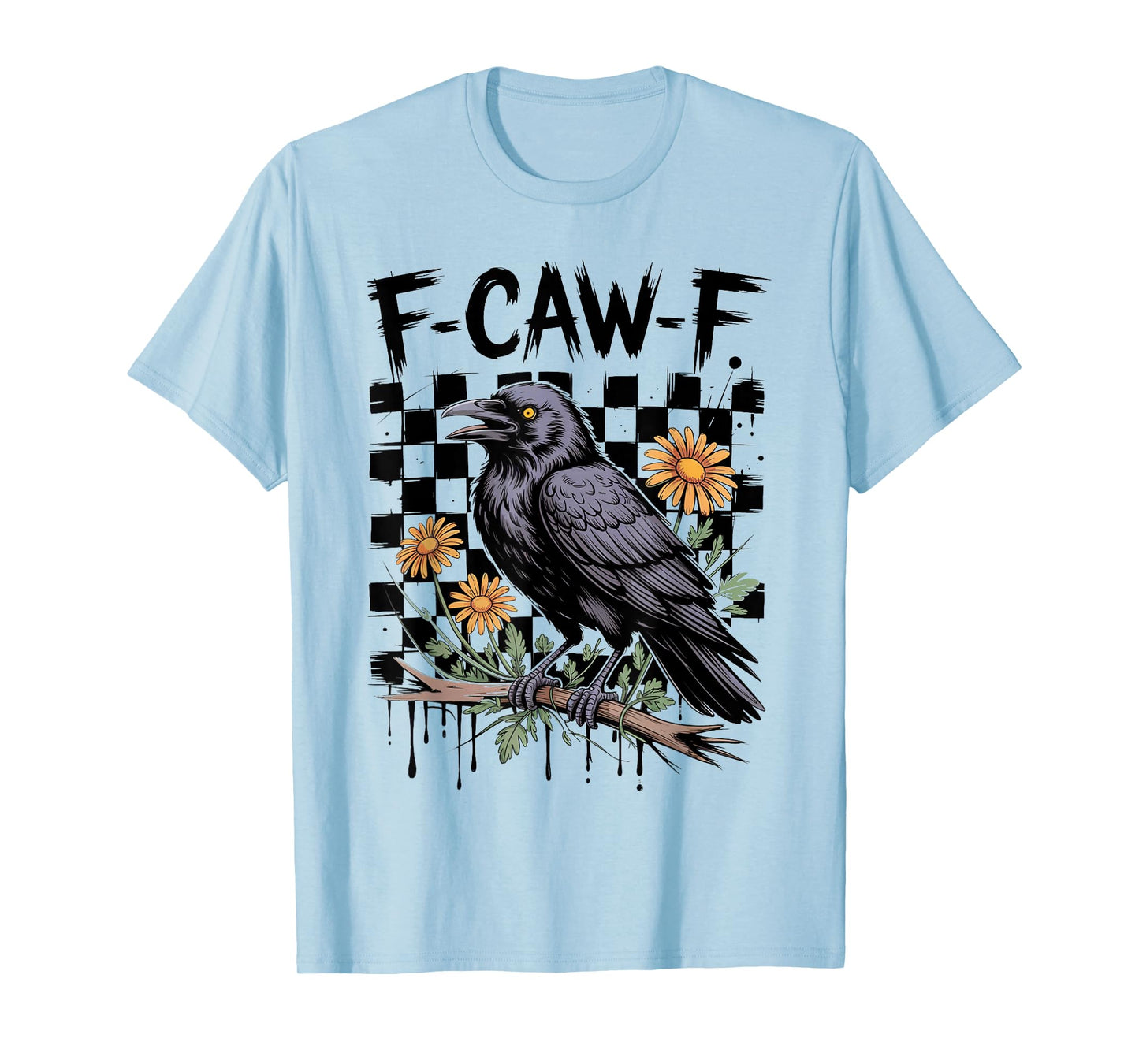 Black Crow F-Caw-F Funny Retro Bird Flowers Adult Humor T-Shirt