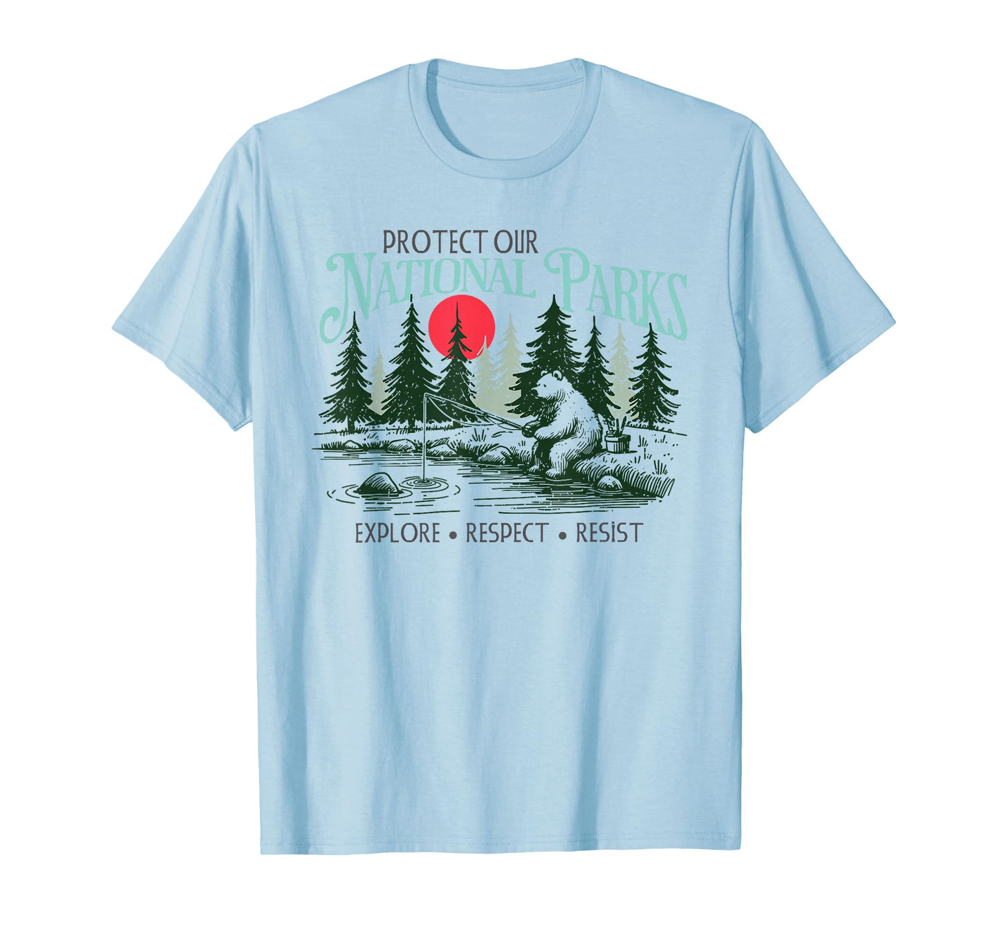 Retro Resist Protect Our National Parks Funny Bear Graphic T-Shirt