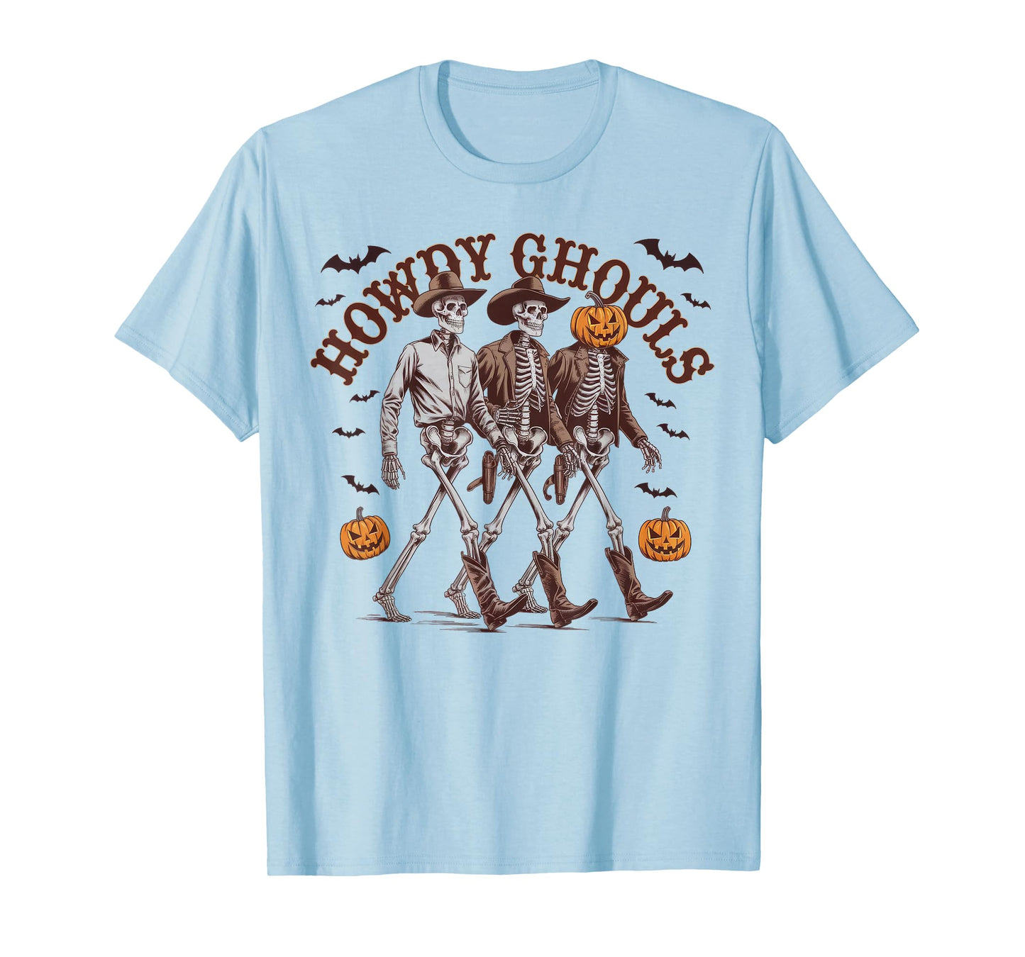 Funny Howdy Ghouls Skeleton Halloween Ghost Cowboy Western T-Shirt