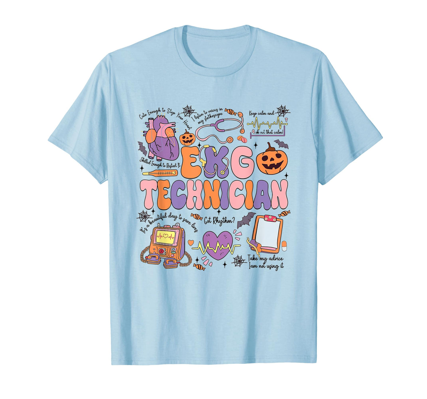Women EKG Technician Nurse Halloween Heartbeat Skeleton ECG T-Shirt