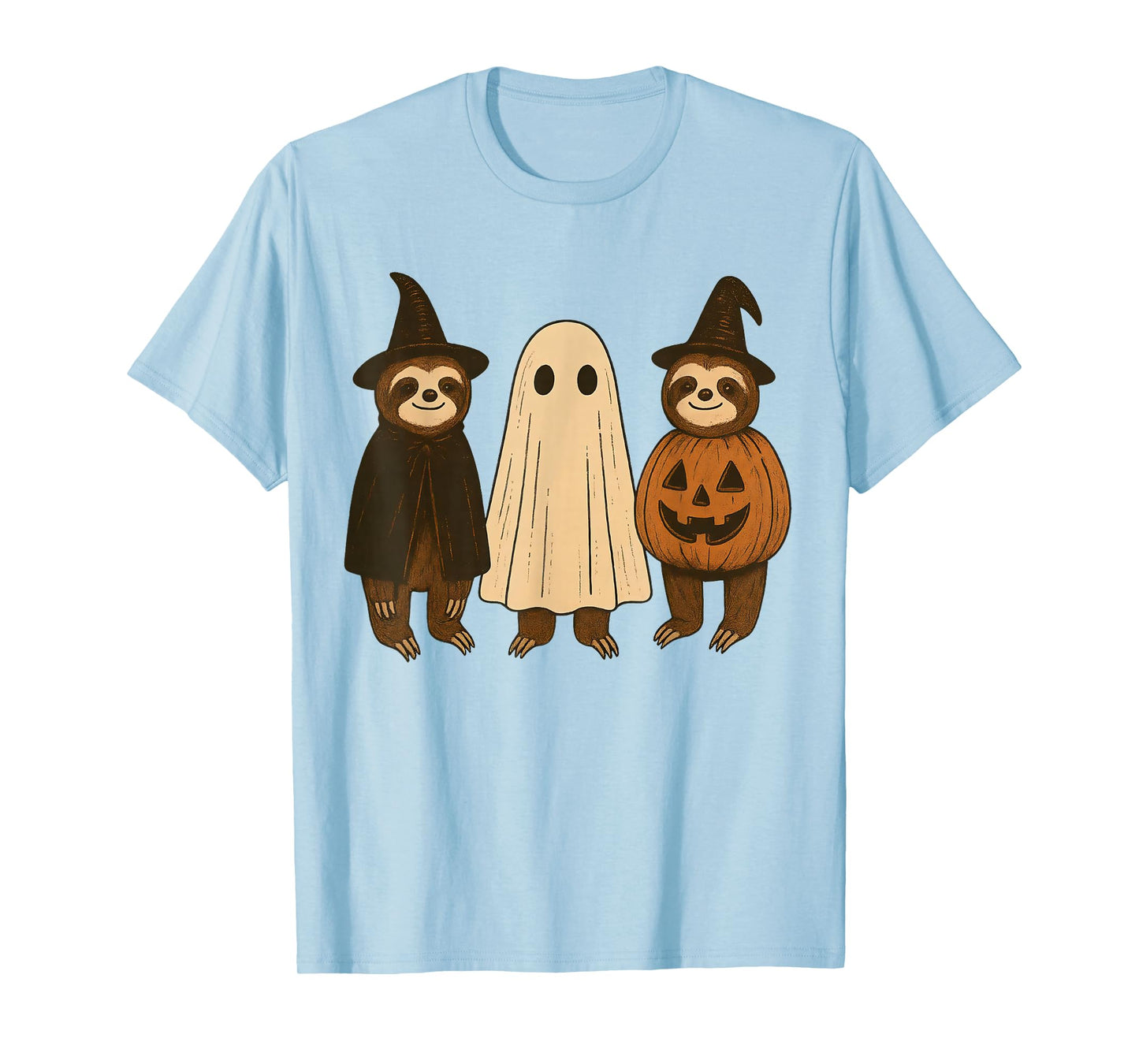 Retro Halloween Sloths Boo Ghost Witch Fall Pumpkin Costume T-Shirt
