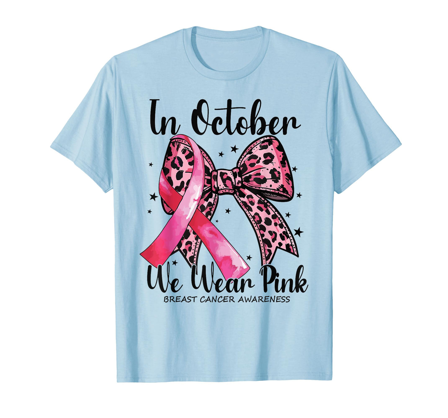 In October We Wear Pink Coquette Bow Leopard Breast Cancer T-Shirt