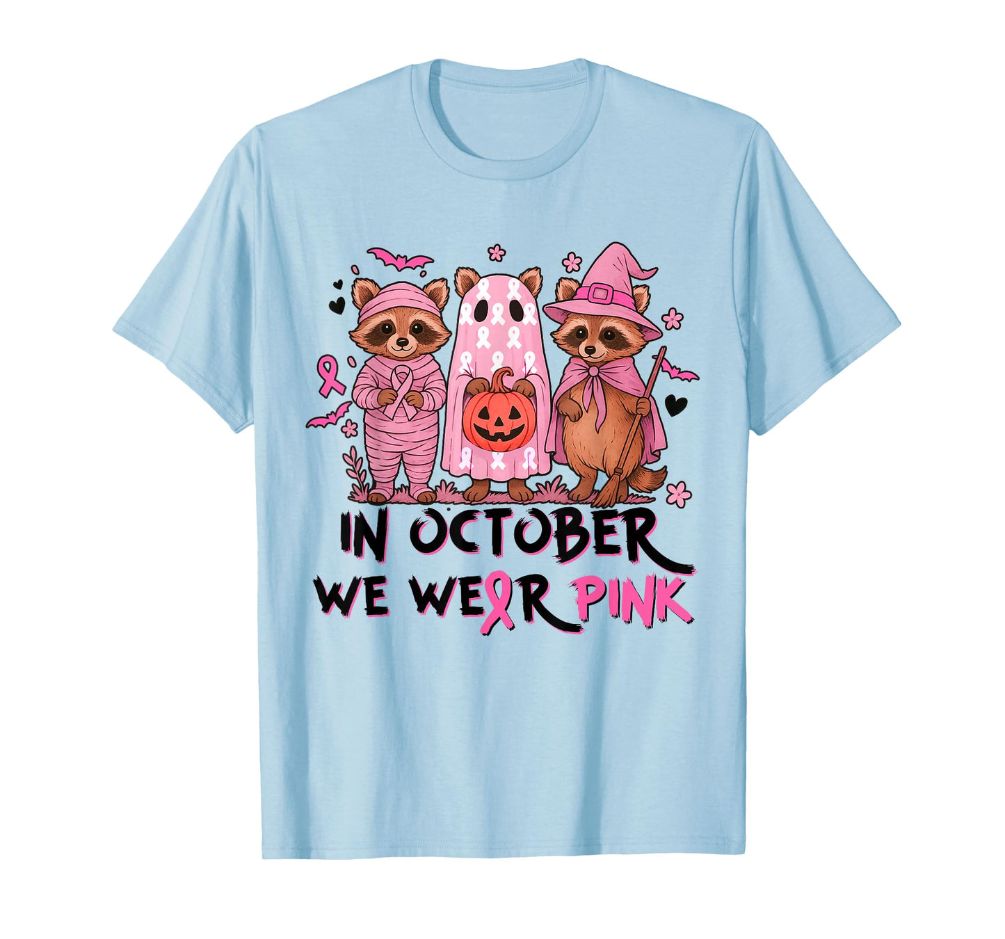 Racoon Halloween Pink Breast Cancer Awareness Men Womens Kid T-Shirt