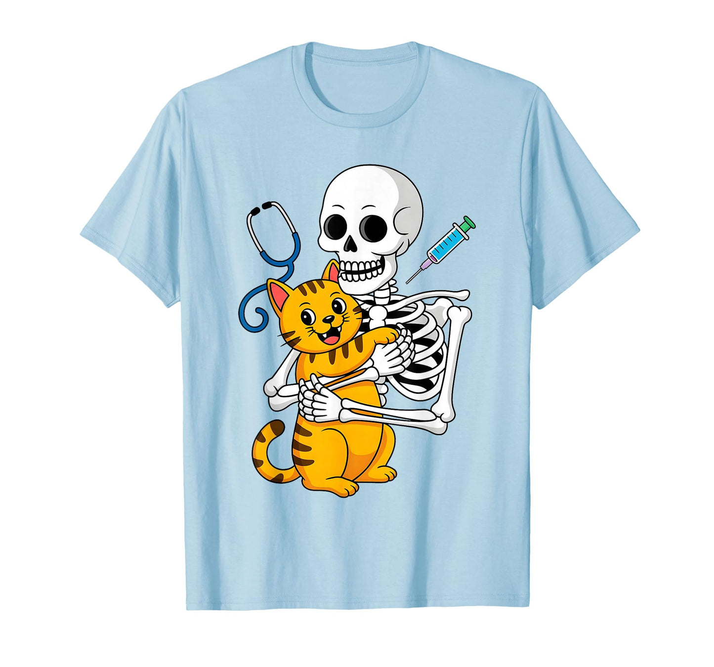 Skeleton Hugging Cat Funny Vet Cat Lover Halloween Men Women T-Shirt