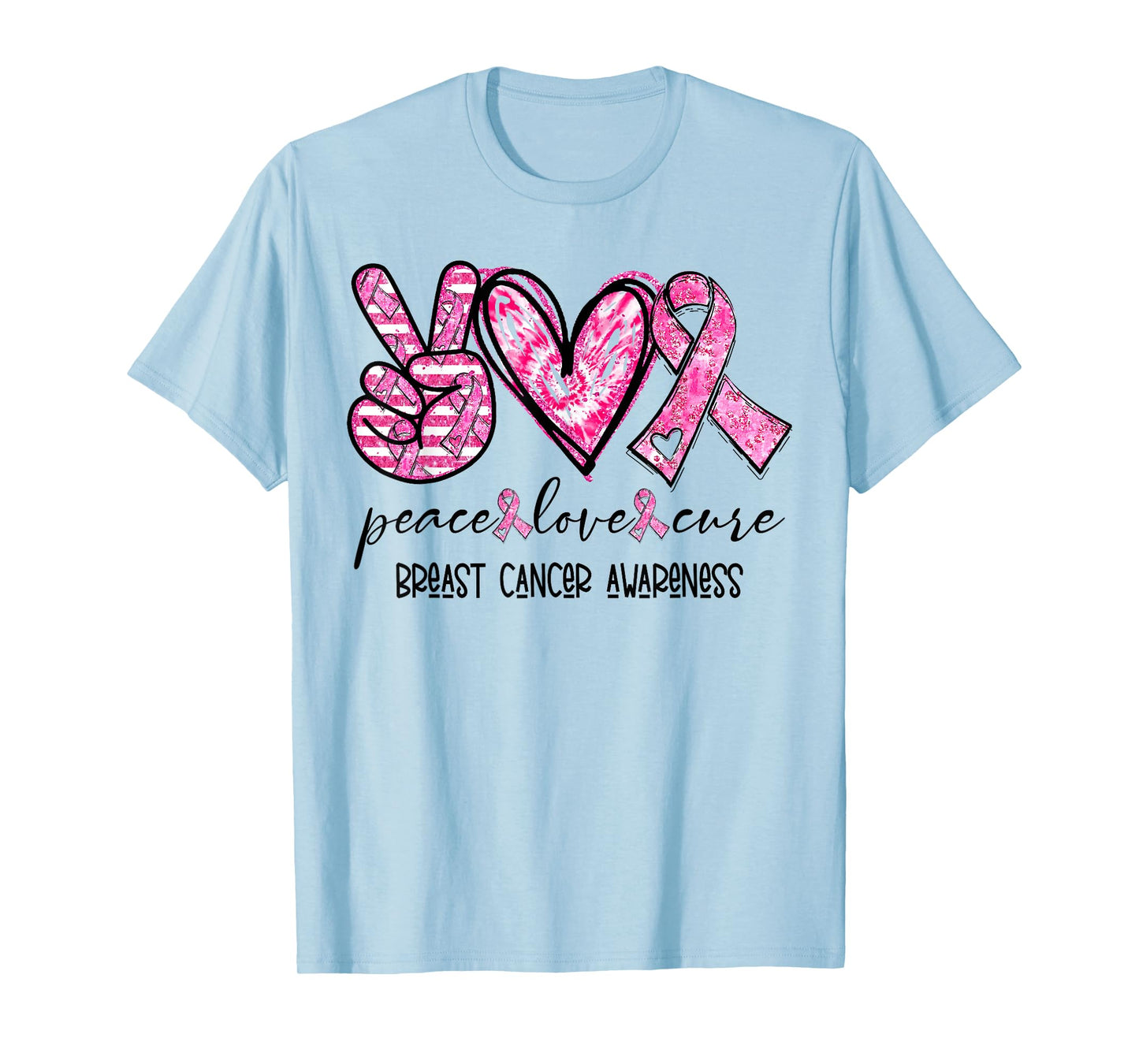 Peace Love Cure Breast Cancer Awareness Pink Ribbon T-Shirt
