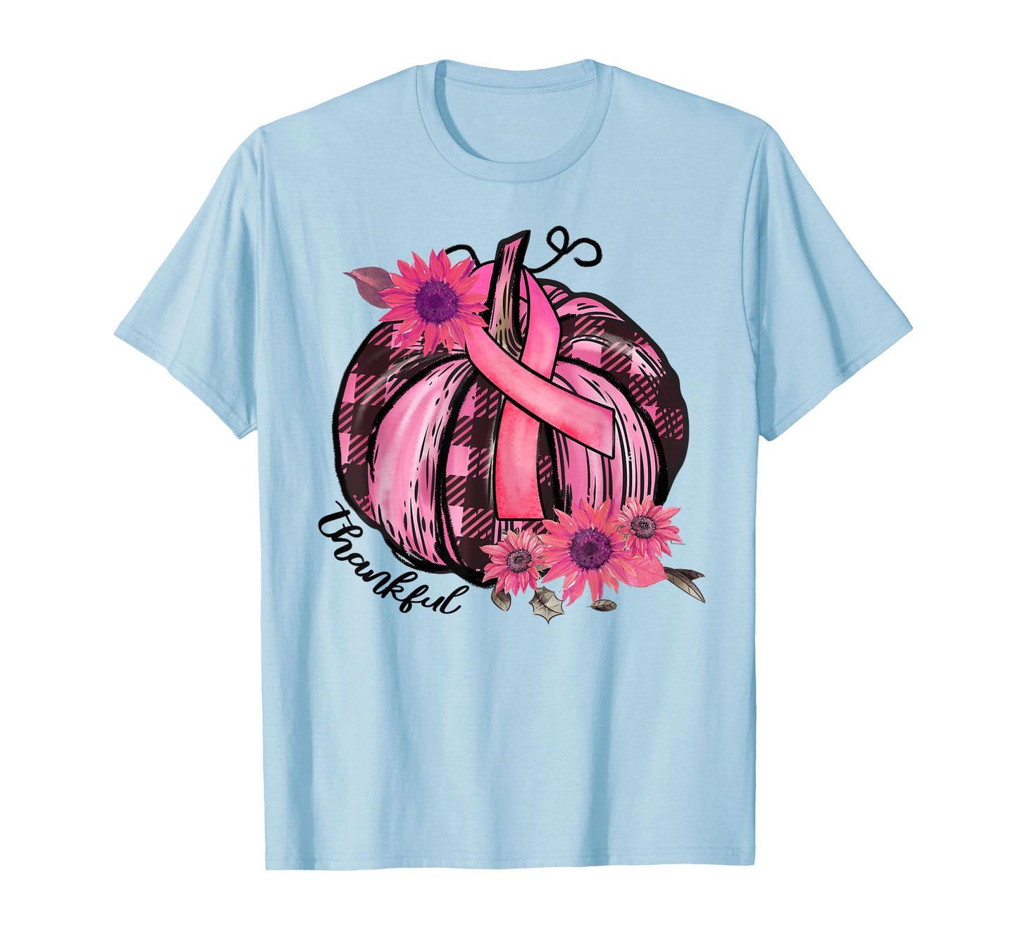 Thankful Pink Pumpkin Sunflower Breast Cancer Awareness Gift T-Shirt