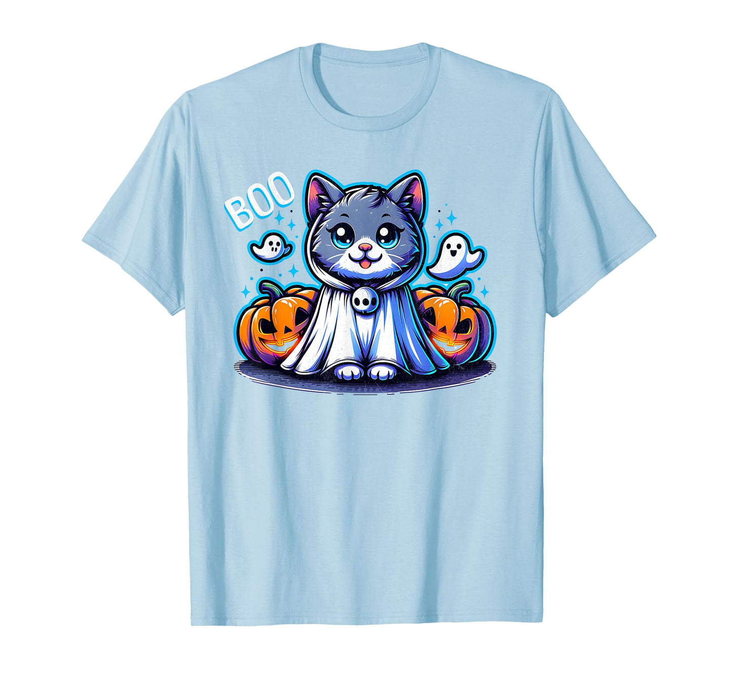 Ghost Cat Boo Funny Cat Pumpkin BOO Kitty Cat Halloween T-Shirt for Men Women Kids