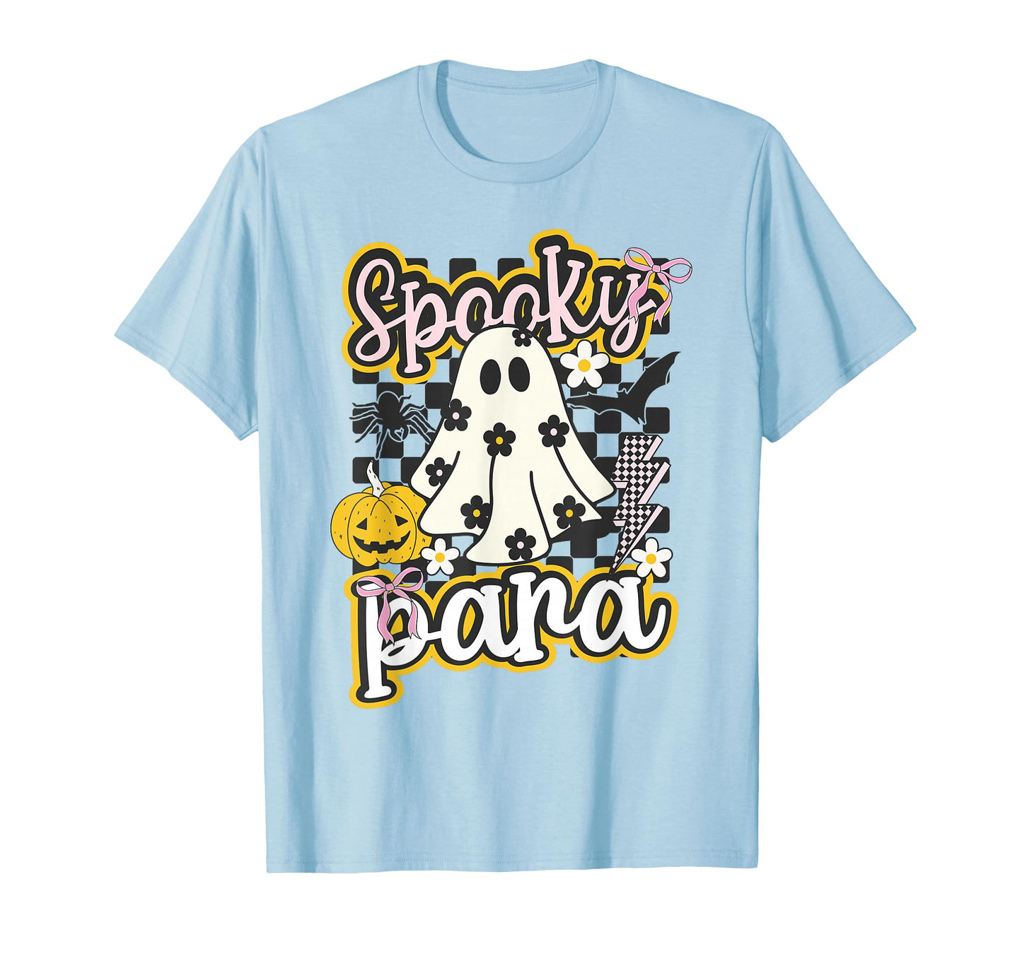 Spooky para Groovy Preppy Halloween Ghost Checkered T-Shirt