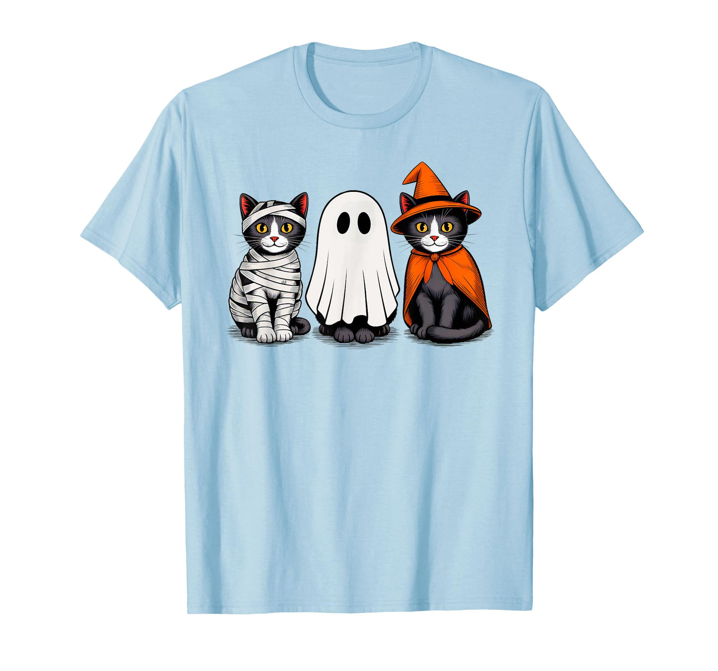 Retro Black Cat Halloween Ghost Costume for Women Men Kids T-Shirt