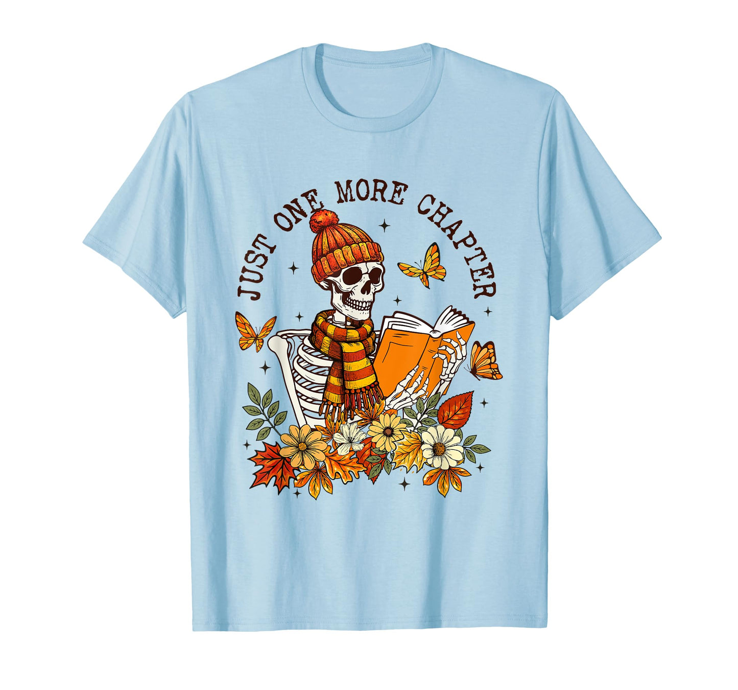 Cute Just One More Chapter Skeleton Fall Book Autumn Pumpkin T-Shirt