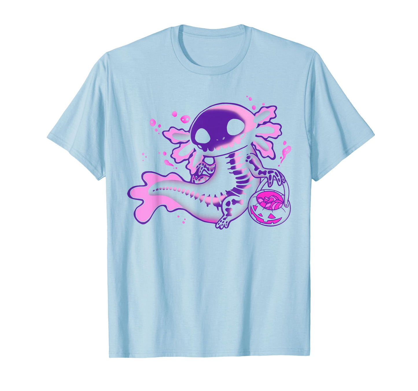 Cute Axolotl Skeleton Halloween Pumpkin Candy Trick or Treat T-Shirt