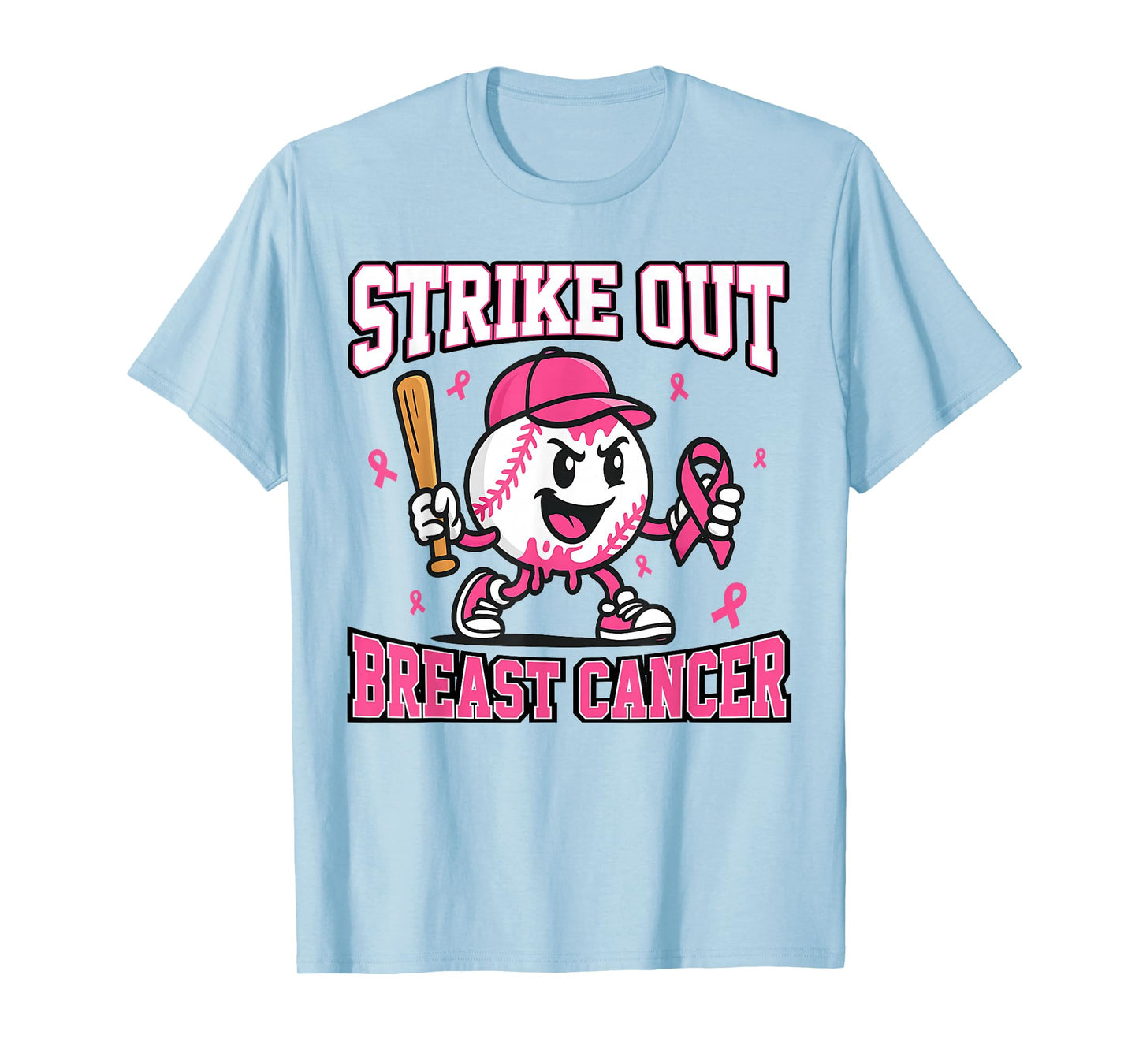 Strike Out Breast Cancer Baseball Ice Cream Drip Pink Ribbon T-Shirt