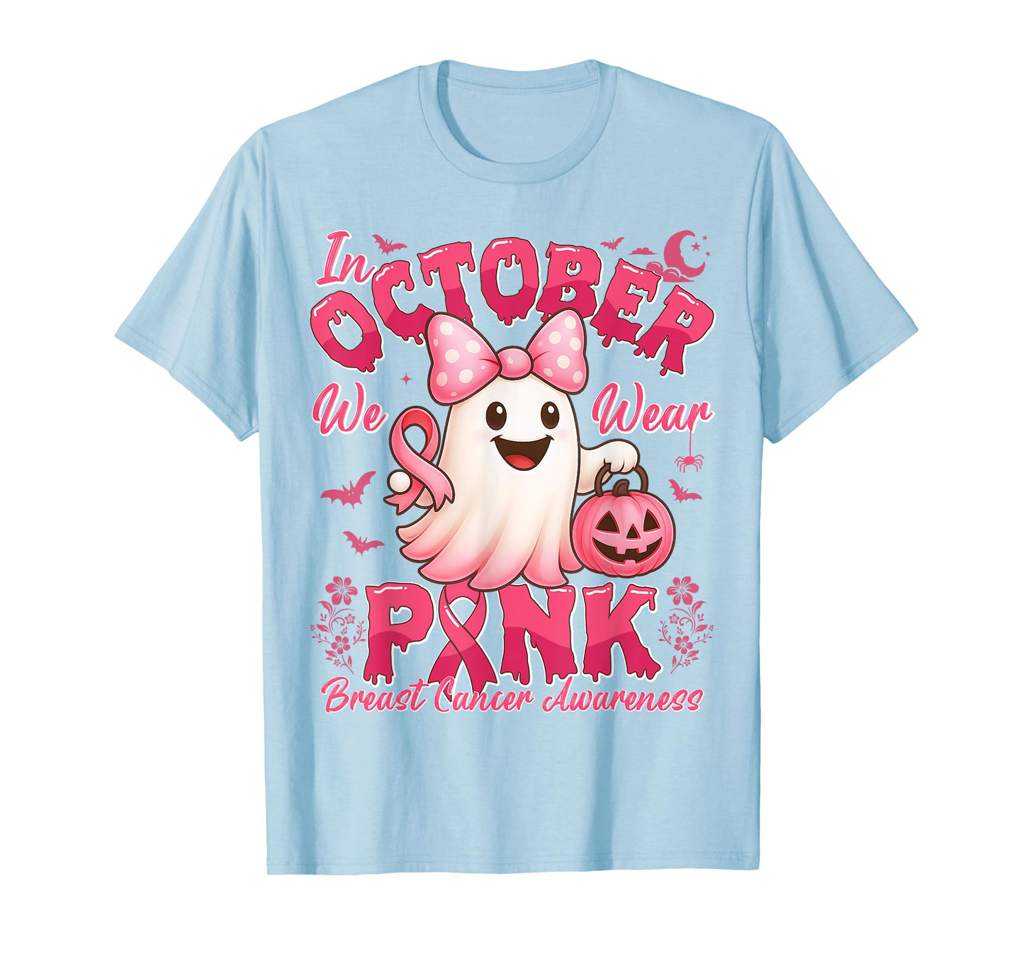 In October We Wear Pink Halloween Breast Cancer Awareness T-Shirt